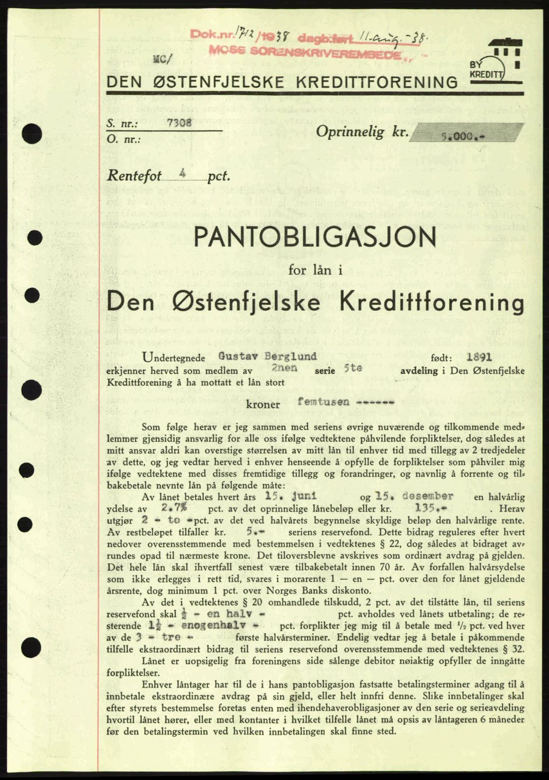 Moss sorenskriveri, SAO/A-10168: Pantebok nr. B6, 1938-1938, Dagboknr: 1712/1938