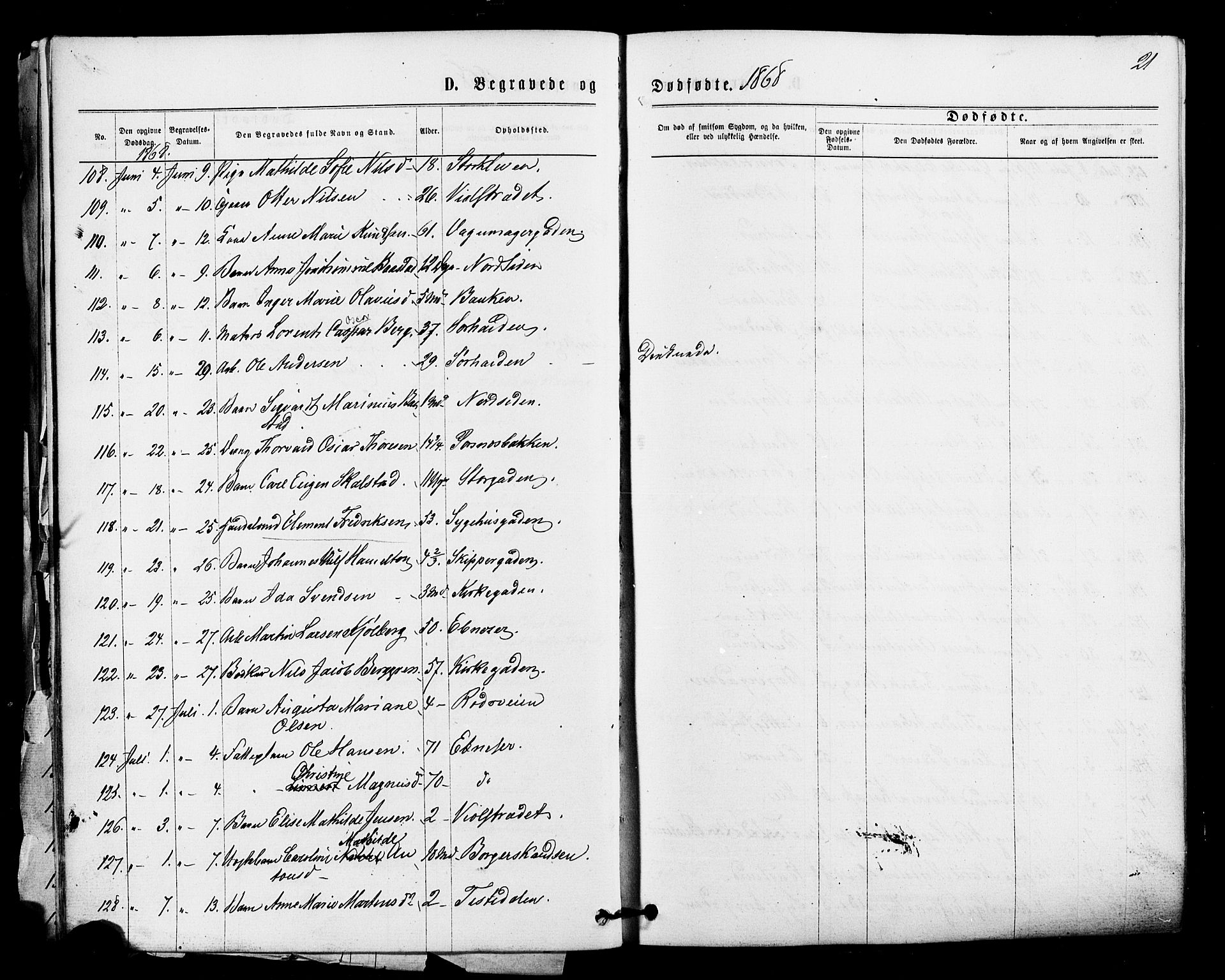 Halden prestekontor Kirkebøker, AV/SAO-A-10909/F/Fa/L0010: Ministerialbok nr. I 10, 1866-1877, s. 21
