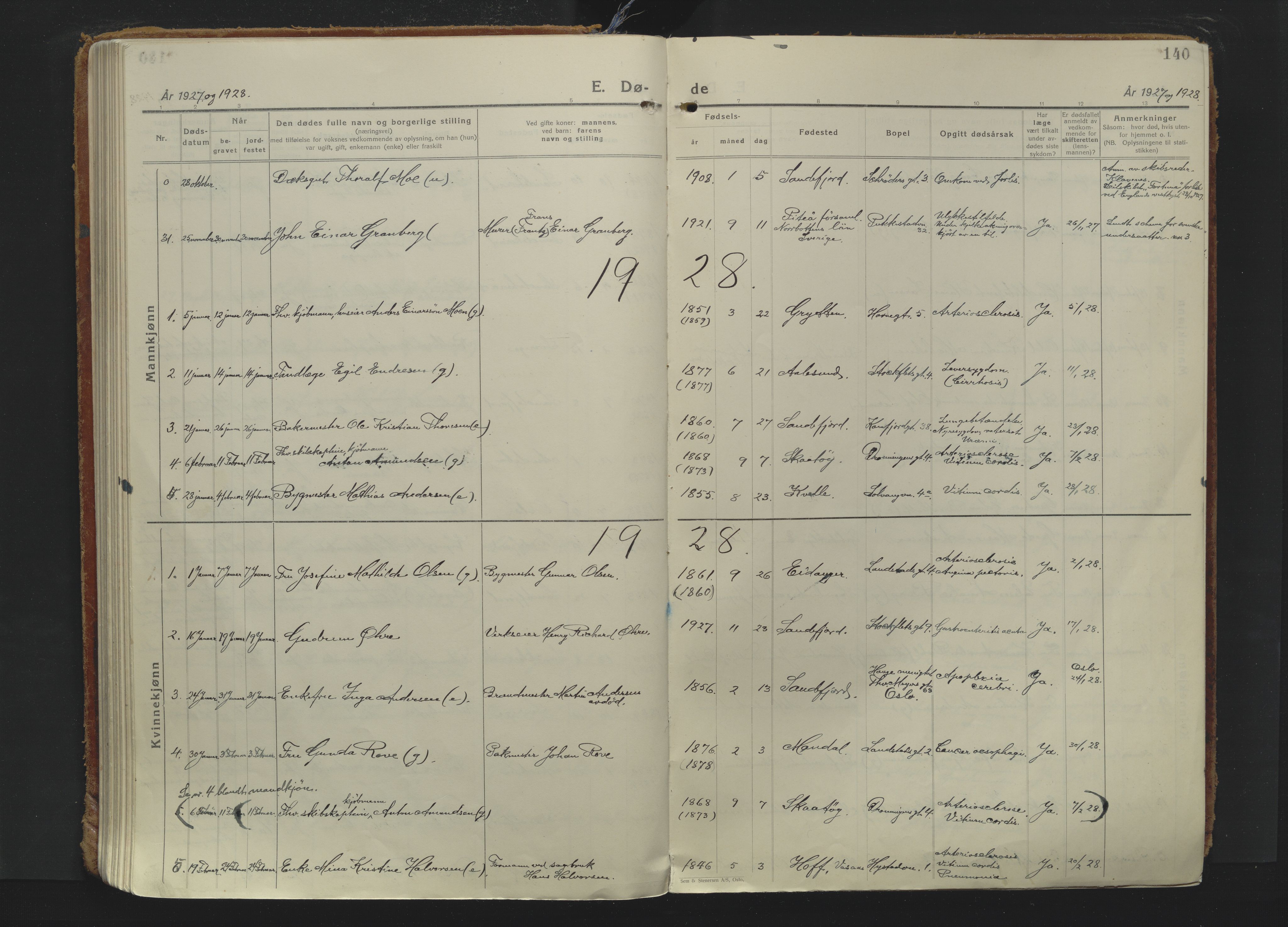 Sandefjord kirkebøker, AV/SAKO-A-315/F/Fa/L0009: Ministerialbok nr. 9, 1926-1945, s. 140