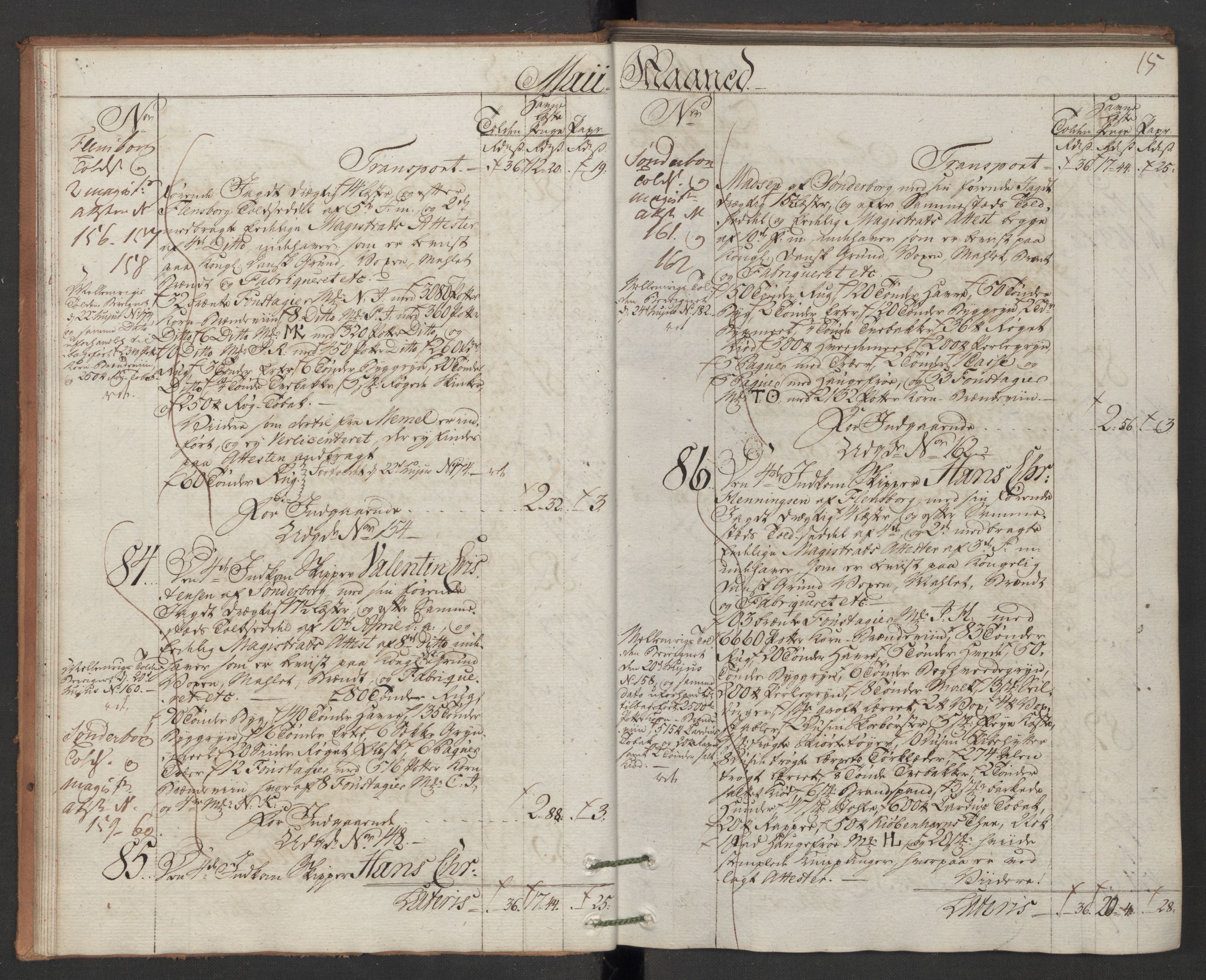 Generaltollkammeret, tollregnskaper, AV/RA-EA-5490/R12/L0118/0001: Tollregnskaper Langesund / Inngående hovedtollbok, 1786, s. 14b-15a