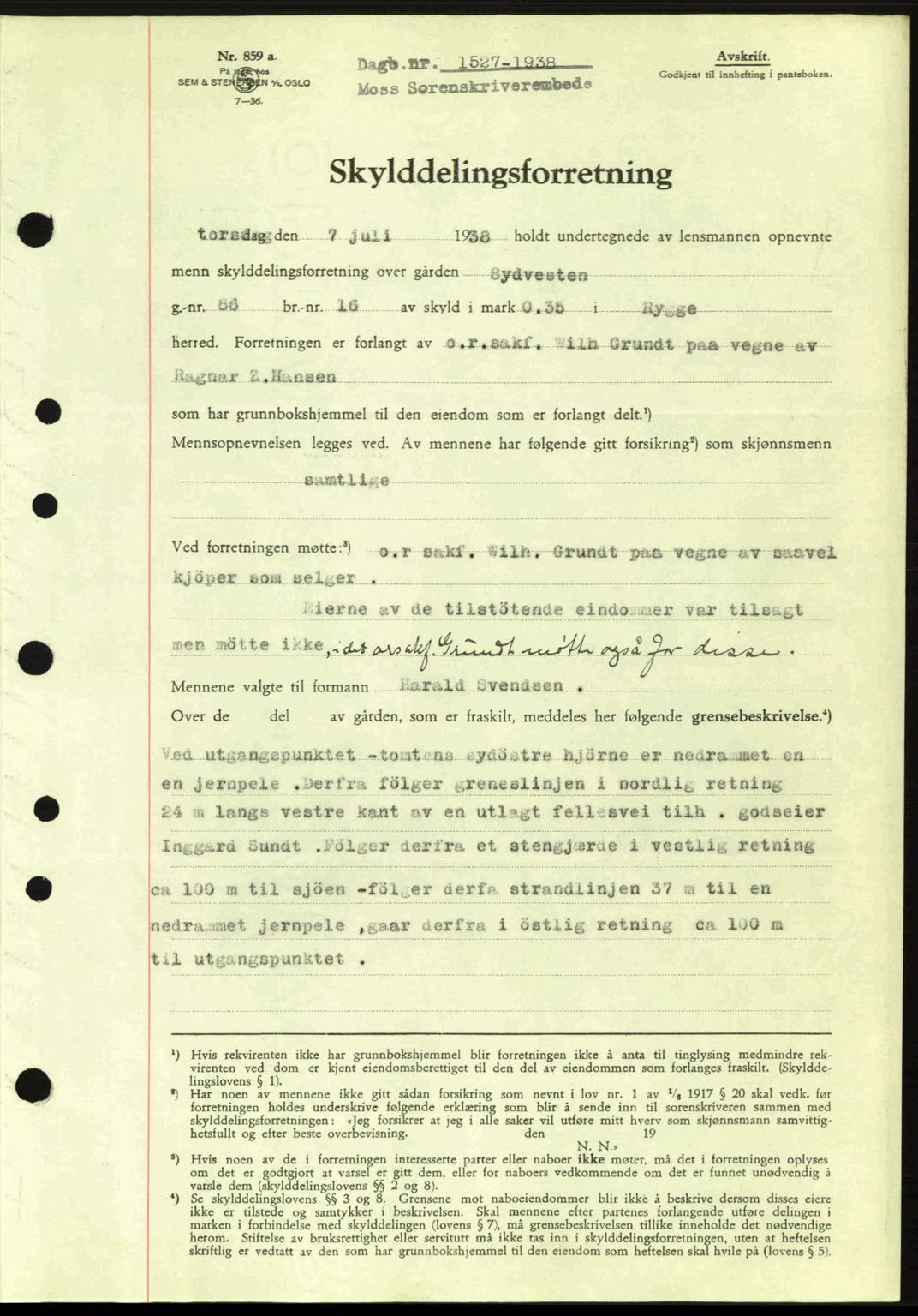 Moss sorenskriveri, SAO/A-10168: Pantebok nr. A4, 1938-1938, Dagboknr: 1527/1938