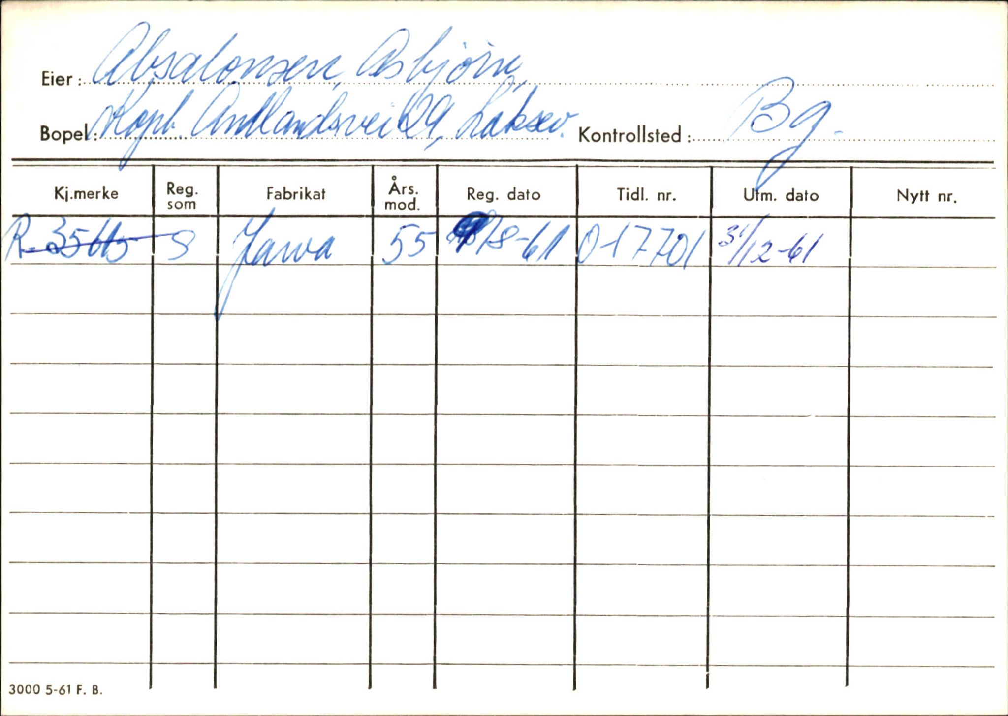 Statens vegvesen, Hordaland vegkontor, SAB/A-5201/2/Ha/L0001: R-eierkort A, 1920-1971, s. 67