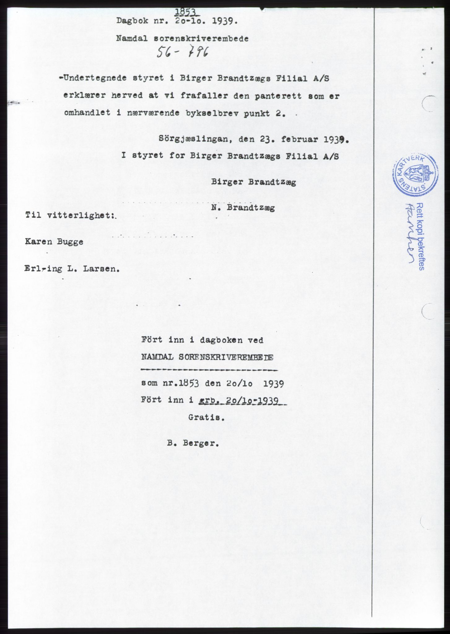 Namdal sorenskriveri, SAT/A-4133/1/2/2C: Pantebok nr. -, 1937-1939, Tingl.dato: 20.10.1939