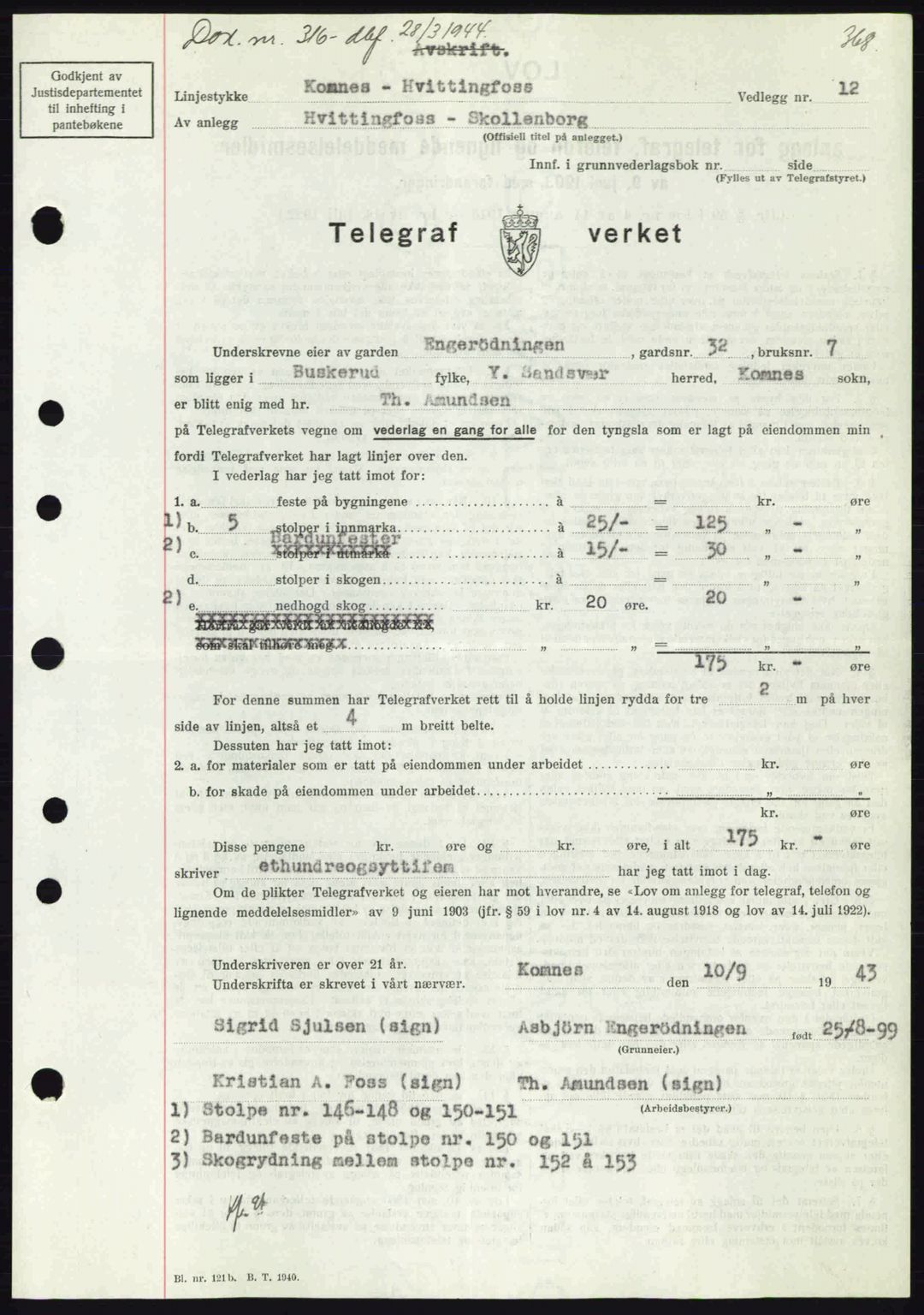 Numedal og Sandsvær sorenskriveri, SAKO/A-128/G/Ga/Gaa/L0055: Pantebok nr. A7, 1943-1944, Dagboknr: 316/1944