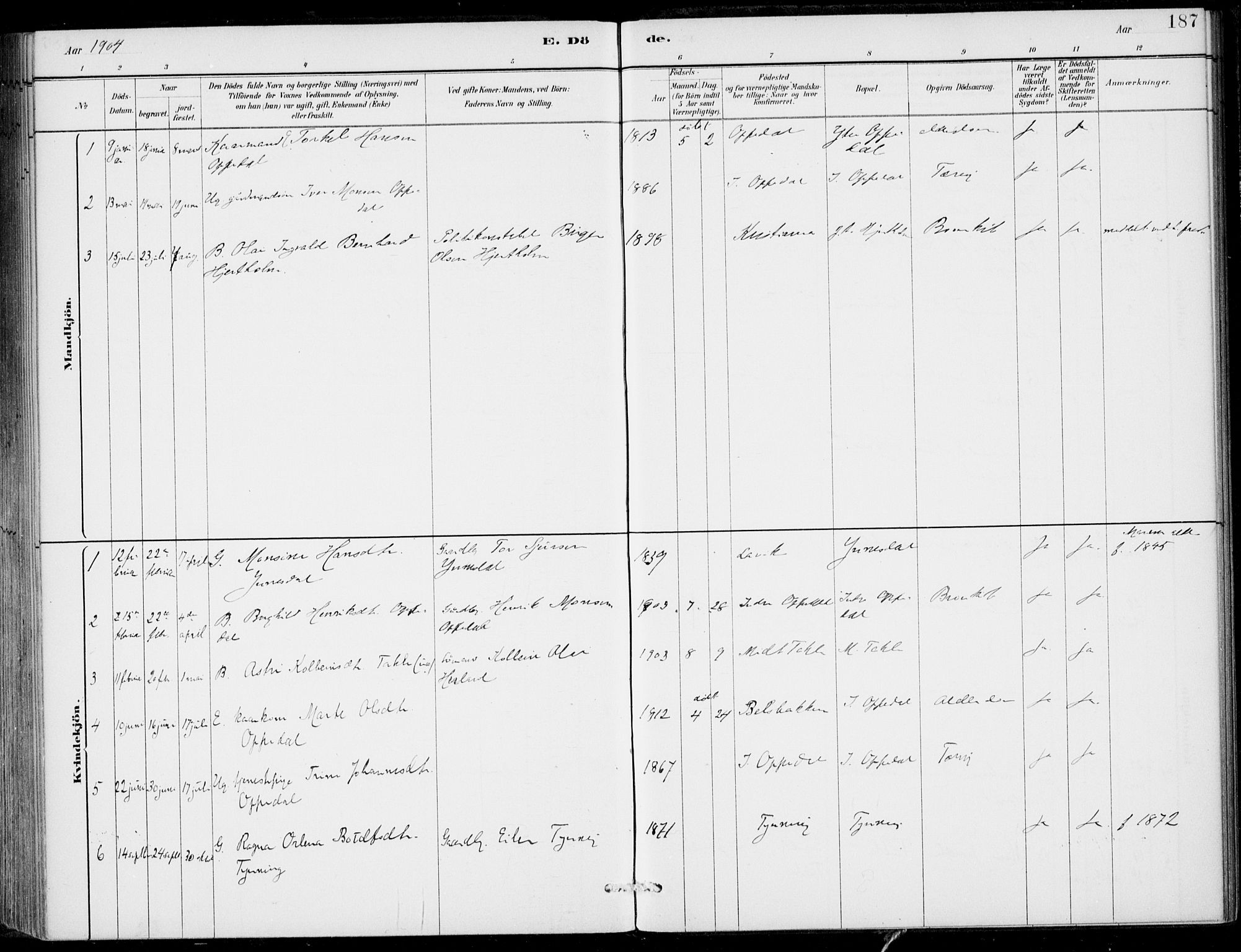Gulen sokneprestembete, AV/SAB-A-80201/H/Haa/Haac/L0002: Ministerialbok nr. C  2, 1882-1914, s. 187