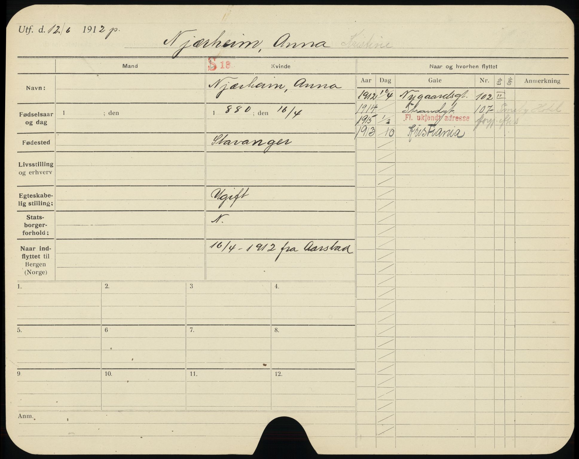 Bergen folkeregister, AV/SAB-A-17201/I/Ia/L0022: Utflyttet 1912 - 1920, Naa - Nordanger, 1912-1920