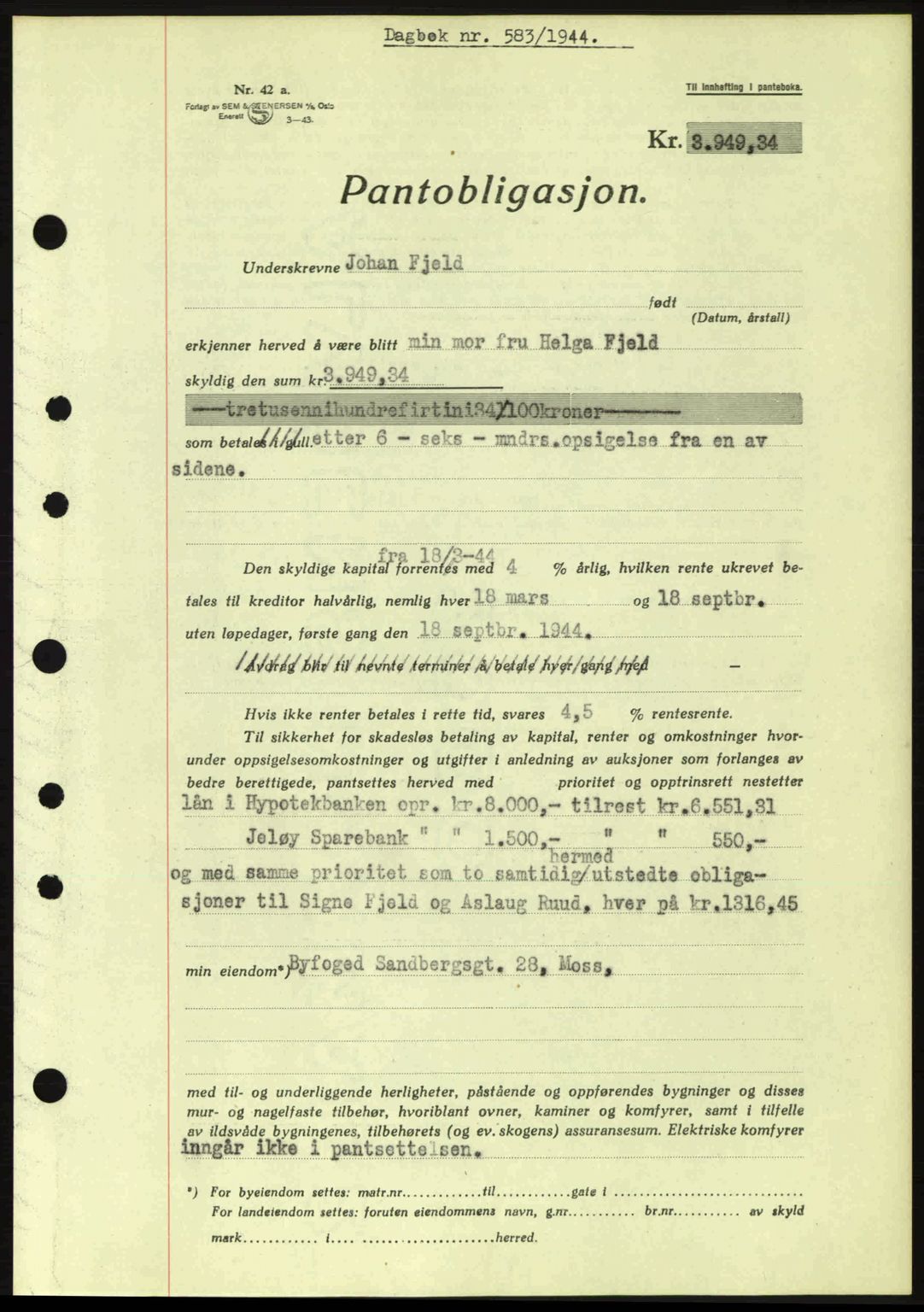 Moss sorenskriveri, SAO/A-10168: Pantebok nr. B13, 1943-1945, Dagboknr: 583/1944