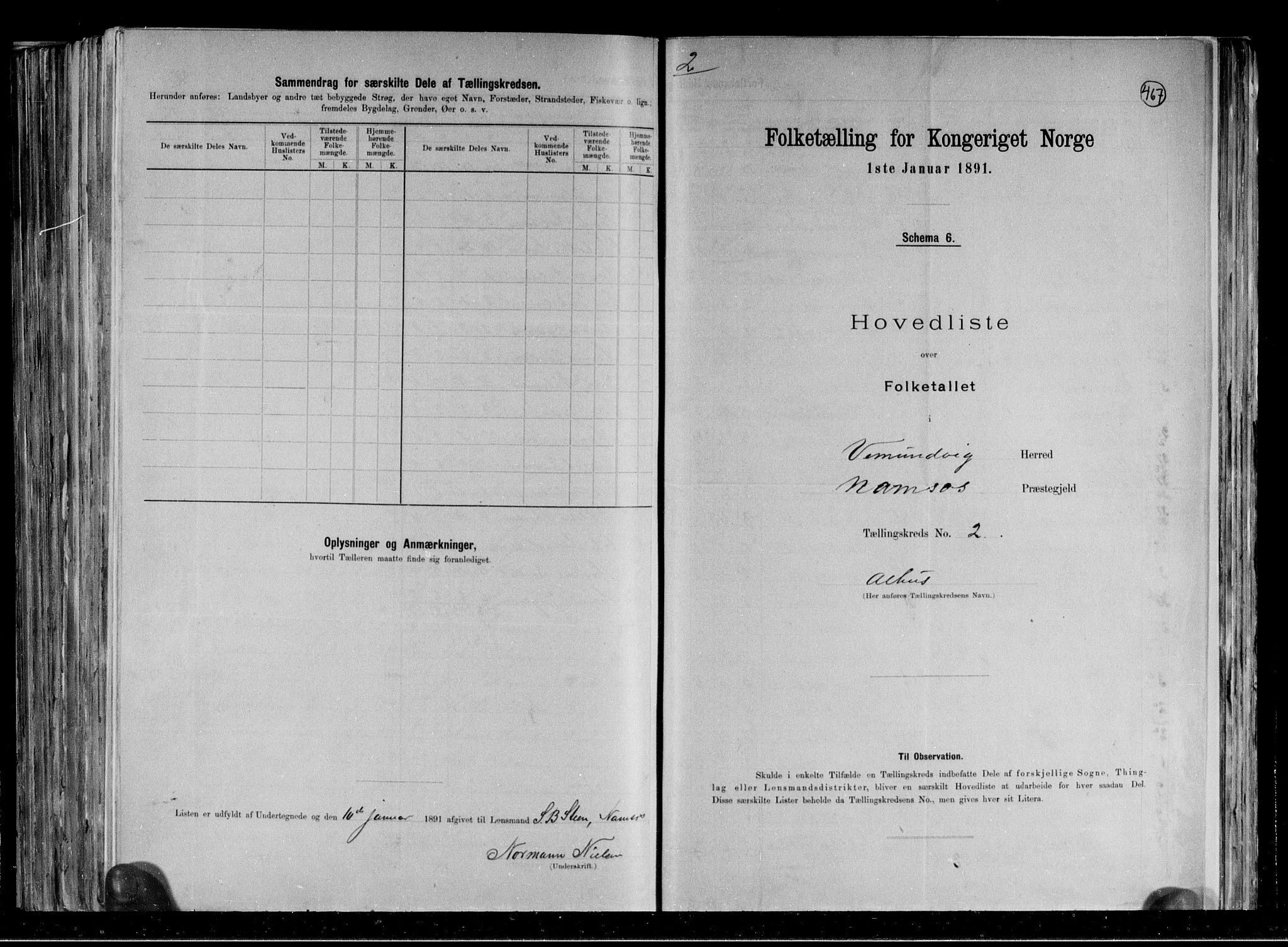 RA, Folketelling 1891 for 1745 Vemundvik herred, 1891, s. 6