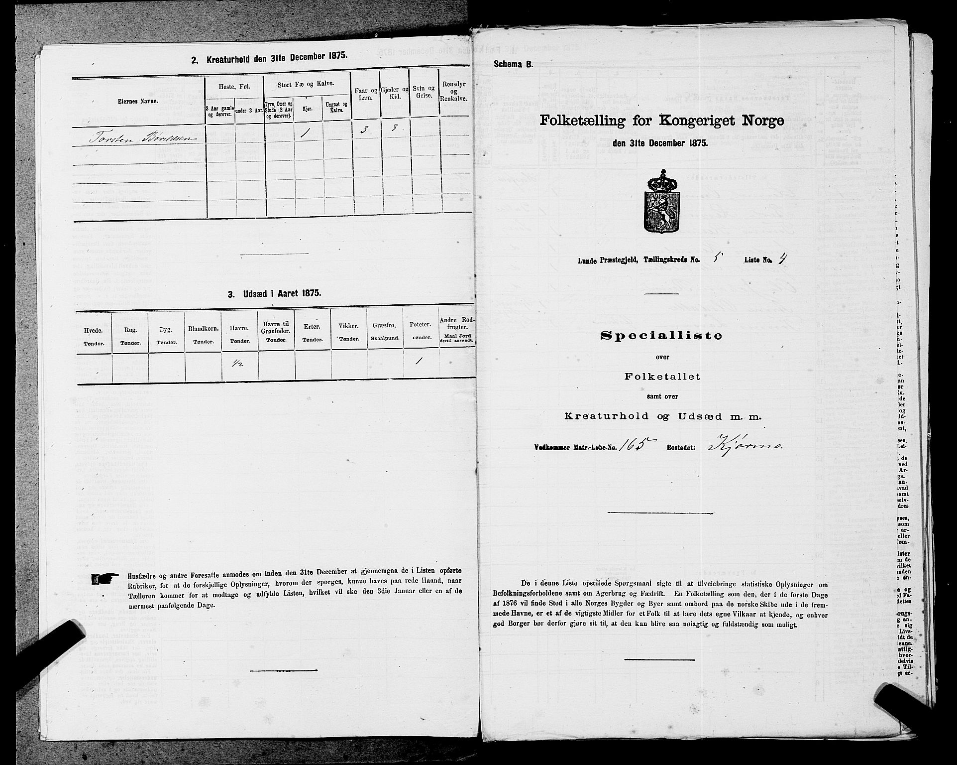 SAST, Folketelling 1875 for 1112P Lund prestegjeld, 1875, s. 451