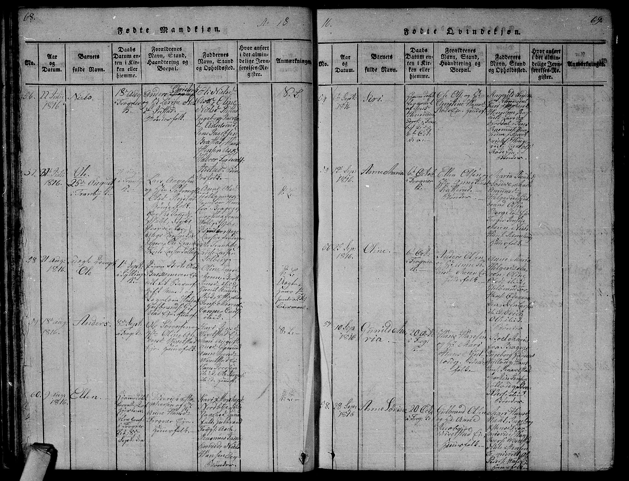 Lier kirkebøker, AV/SAKO-A-230/G/Ga/L0001: Klokkerbok nr. I 1, 1813-1824, s. 68-69