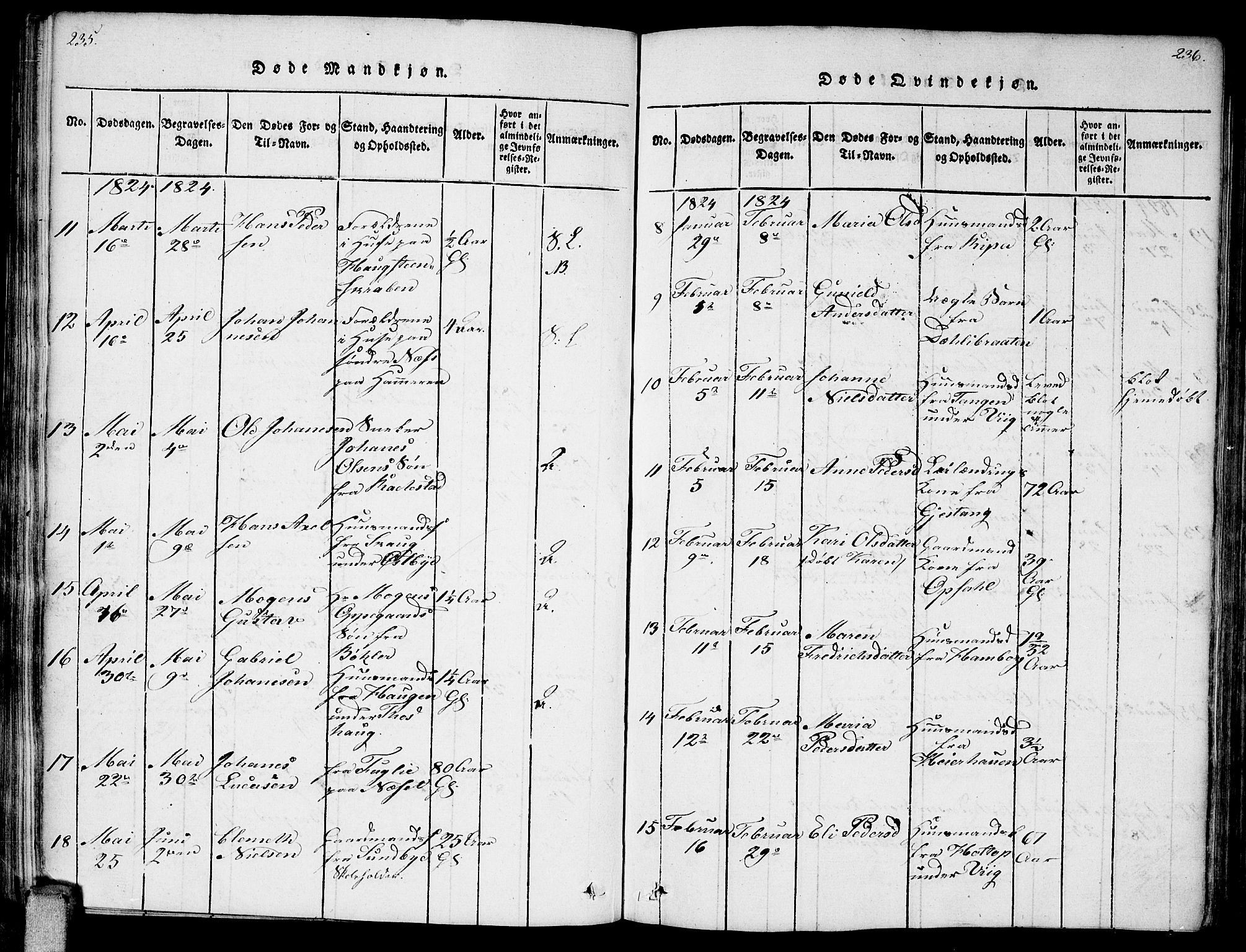 Enebakk prestekontor Kirkebøker, SAO/A-10171c/F/Fa/L0006: Ministerialbok nr. I 6, 1815-1832, s. 235-236