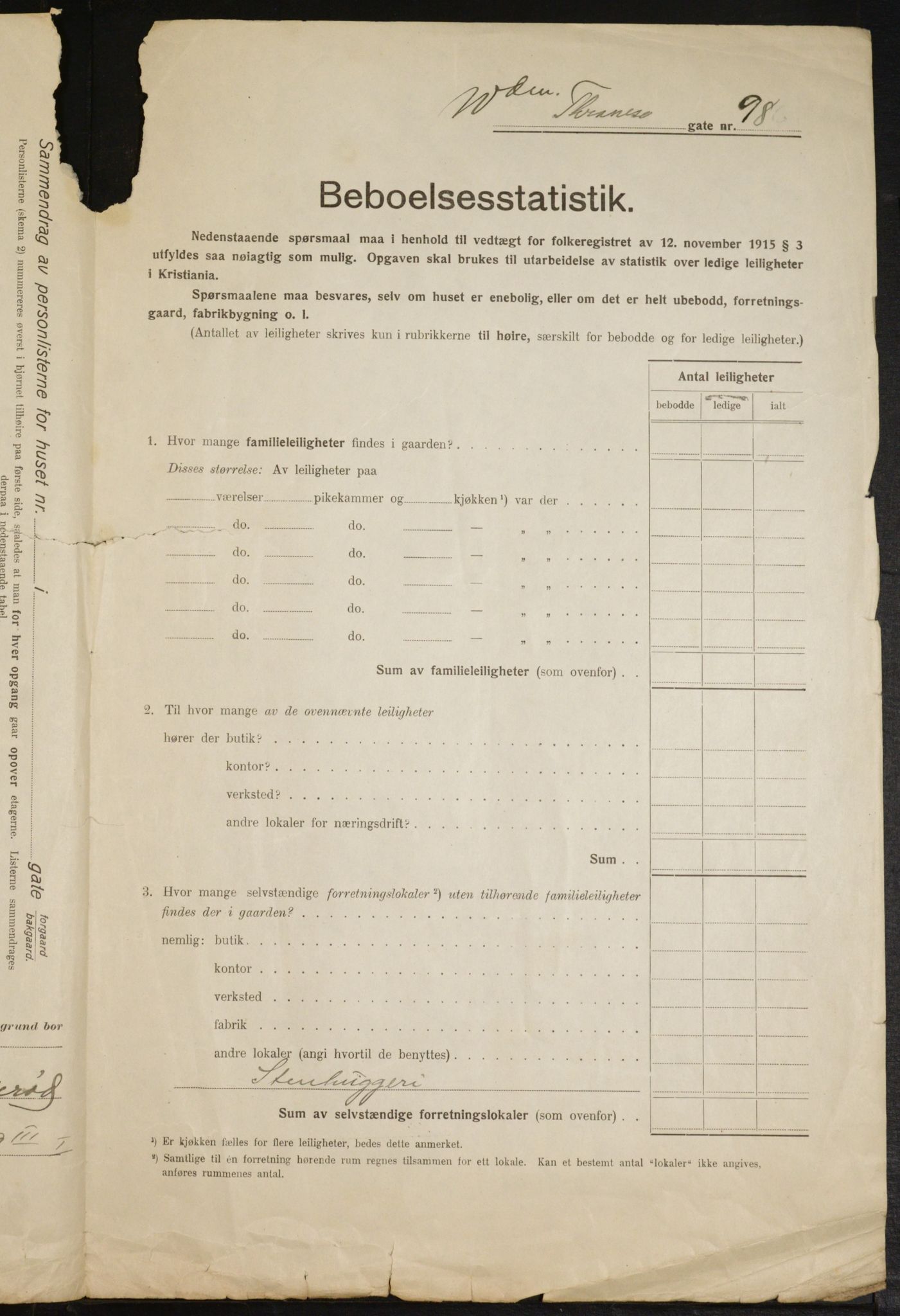 OBA, Kommunal folketelling 1.2.1916 for Kristiania, 1916, s. 131002