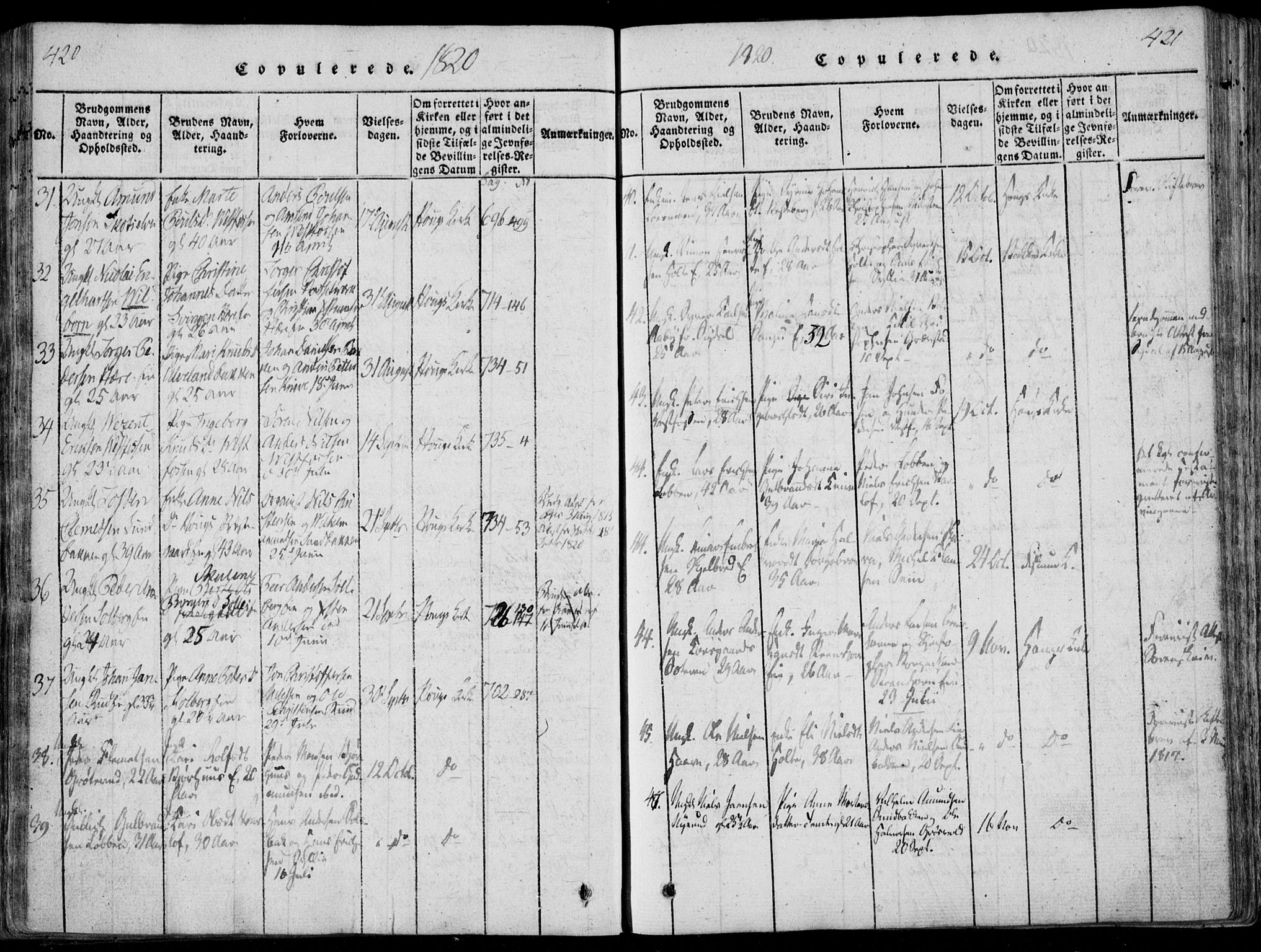 Eiker kirkebøker, AV/SAKO-A-4/F/Fa/L0011: Ministerialbok nr. I 11, 1814-1827, s. 420-421