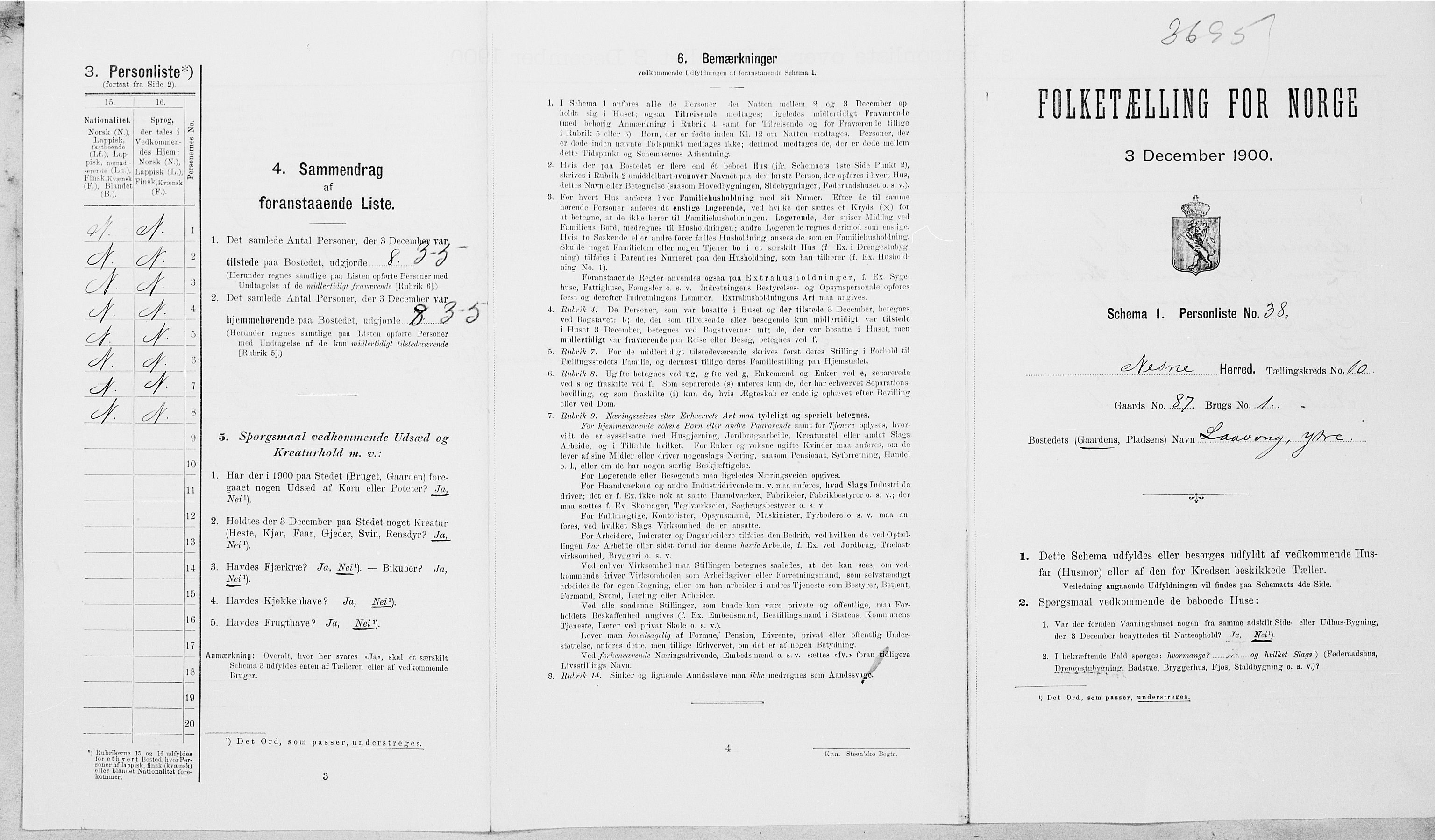SAT, Folketelling 1900 for 1828 Nesna herred, 1900, s. 1033