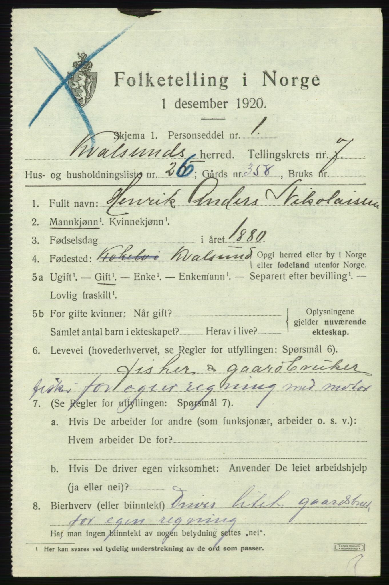 SATØ, Folketelling 1920 for 2017 Kvalsund herred, 1920, s. 2422