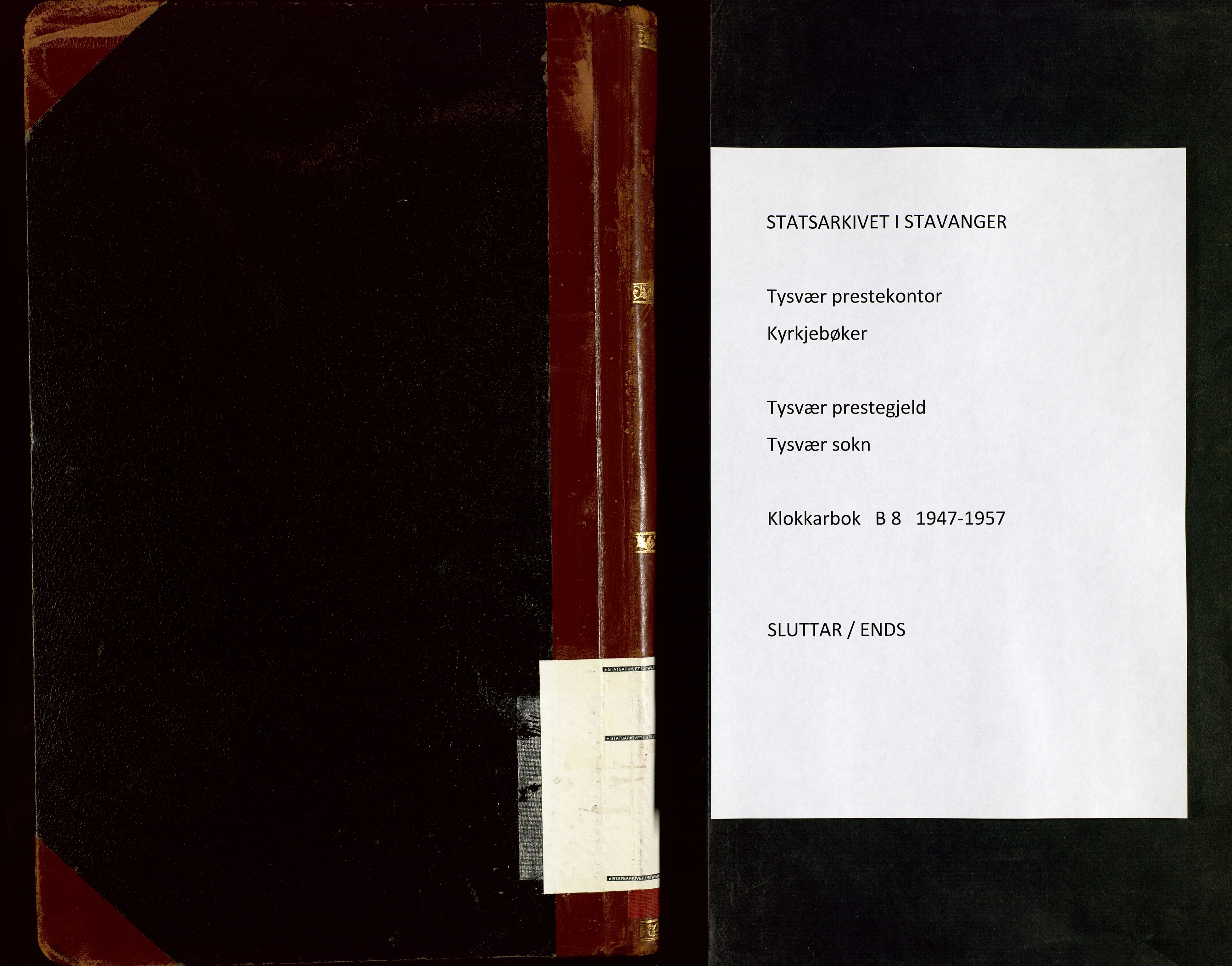 Tysvær sokneprestkontor, SAST/A -101864/H/Ha/Hab/L0008: Klokkerbok nr. B 8, 1947-1957