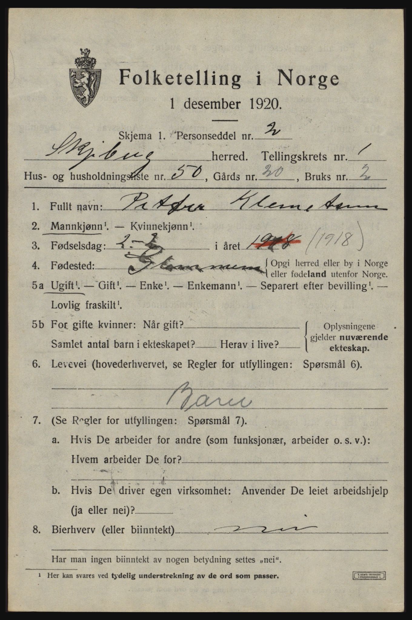 SAO, Folketelling 1920 for 0115 Skjeberg herred, 1920, s. 2771