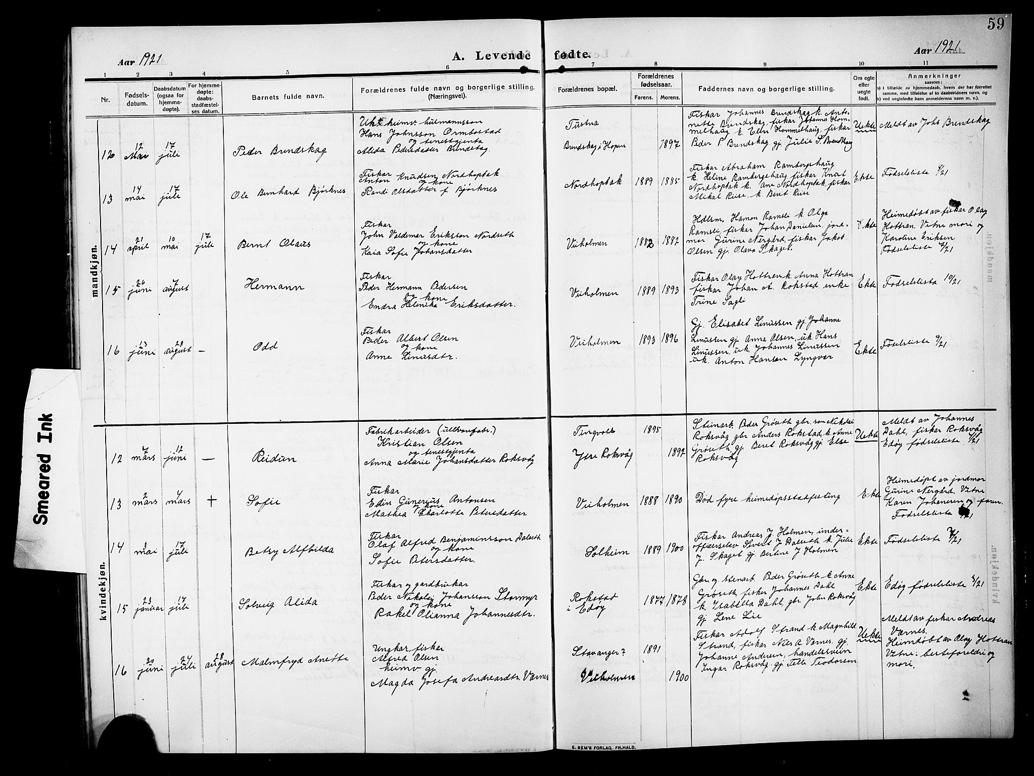 Ministerialprotokoller, klokkerbøker og fødselsregistre - Møre og Romsdal, AV/SAT-A-1454/583/L0956: Klokkerbok nr. 583C01, 1909-1925, s. 59