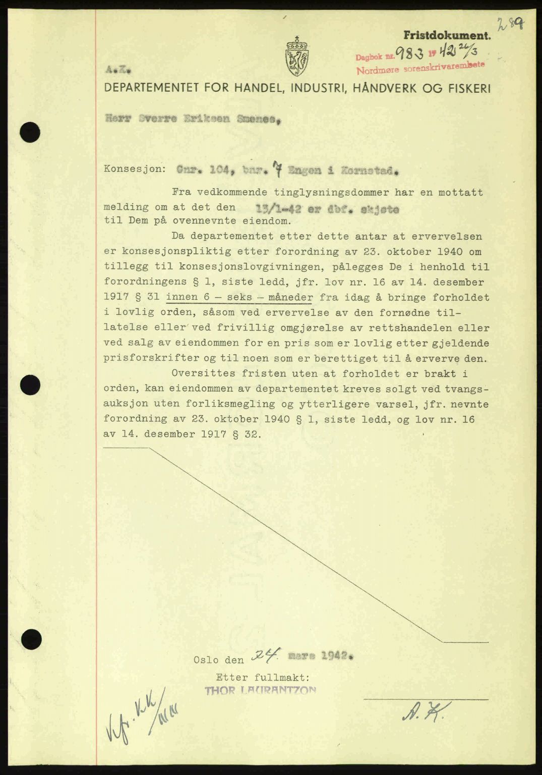 Nordmøre sorenskriveri, AV/SAT-A-4132/1/2/2Ca: Pantebok nr. B89, 1942-1942, Dagboknr: 983/1942