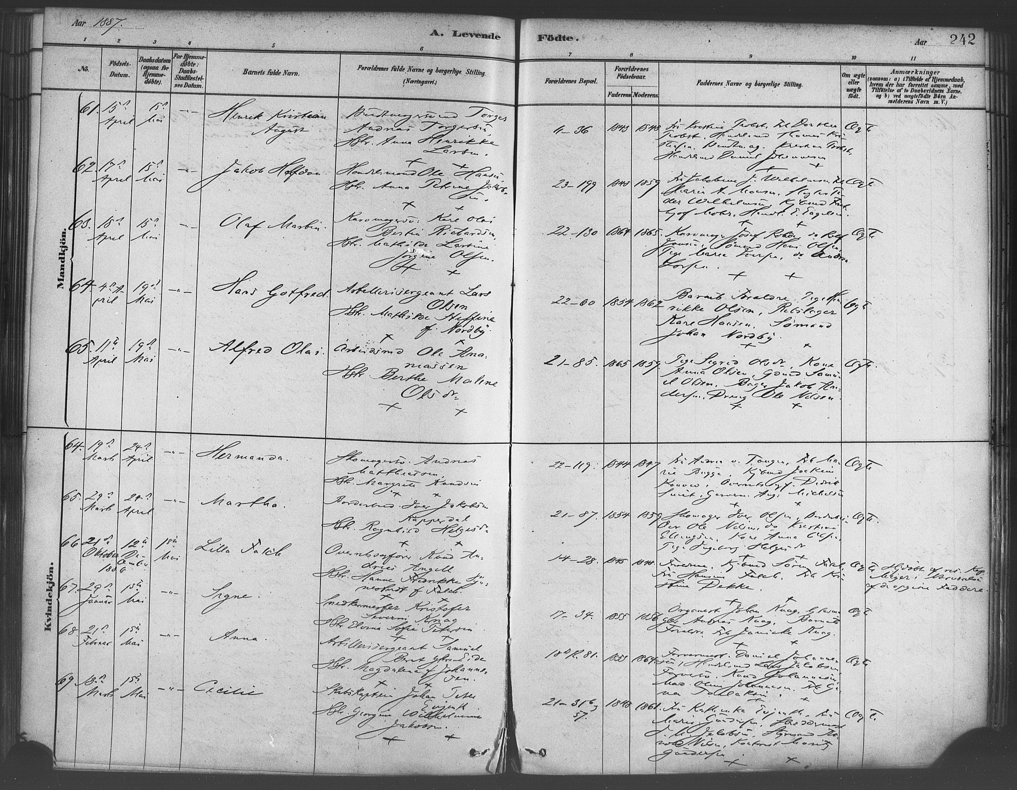 Korskirken sokneprestembete, AV/SAB-A-76101/H/Haa/L0021: Ministerialbok nr. B 7, 1878-1889, s. 242