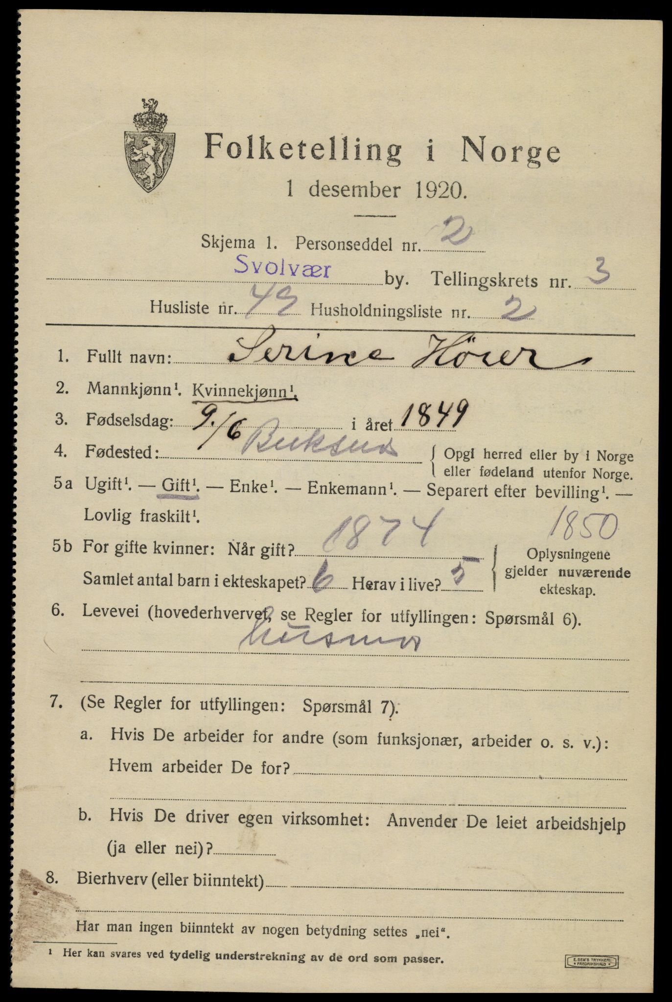 SAT, Folketelling 1920 for 1806 Svolvær kjøpstad, 1920, s. 4844