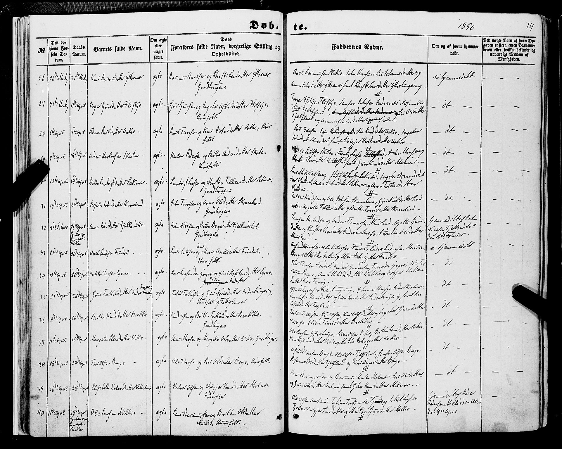 Skånevik sokneprestembete, AV/SAB-A-77801/H/Haa: Ministerialbok nr. A 5I, 1848-1869, s. 14