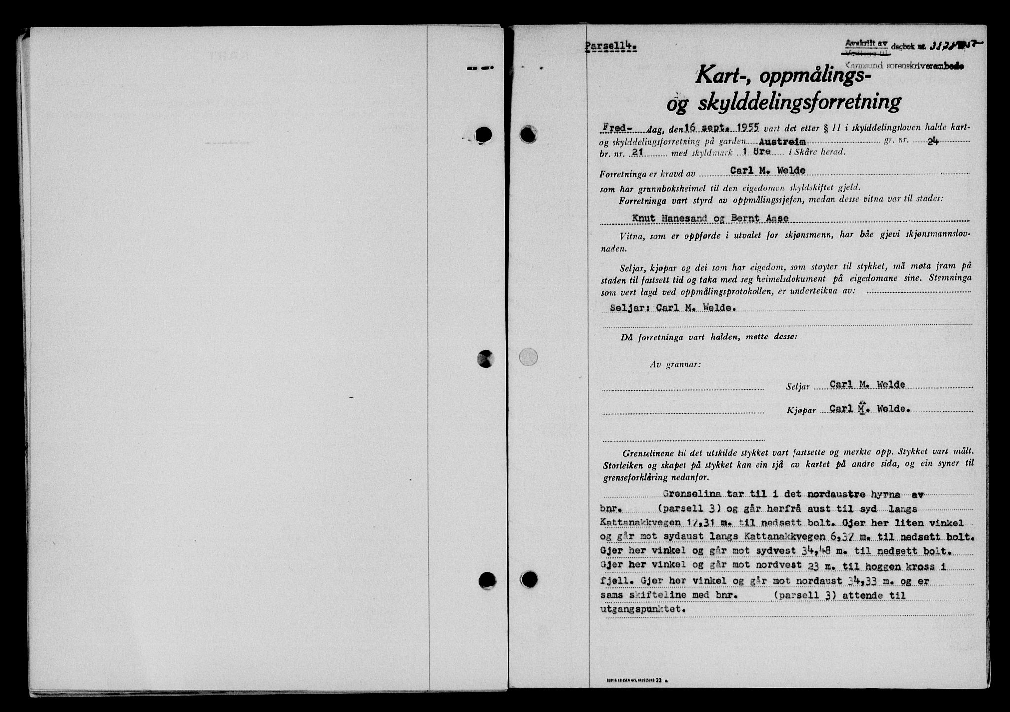 Karmsund sorenskriveri, SAST/A-100311/01/II/IIB/L0117: Pantebok nr. 97Aa, 1955-1955, Dagboknr: 3373/1955