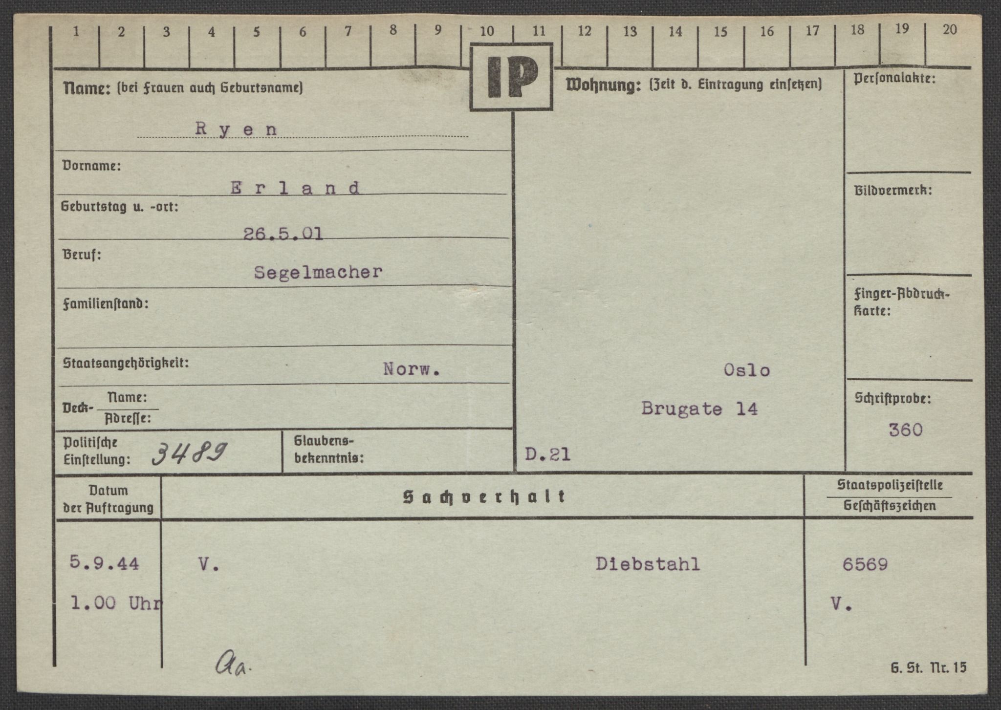 Befehlshaber der Sicherheitspolizei und des SD, AV/RA-RAFA-5969/E/Ea/Eaa/L0009: Register over norske fanger i Møllergata 19: Ru-Sy, 1940-1945, s. 94