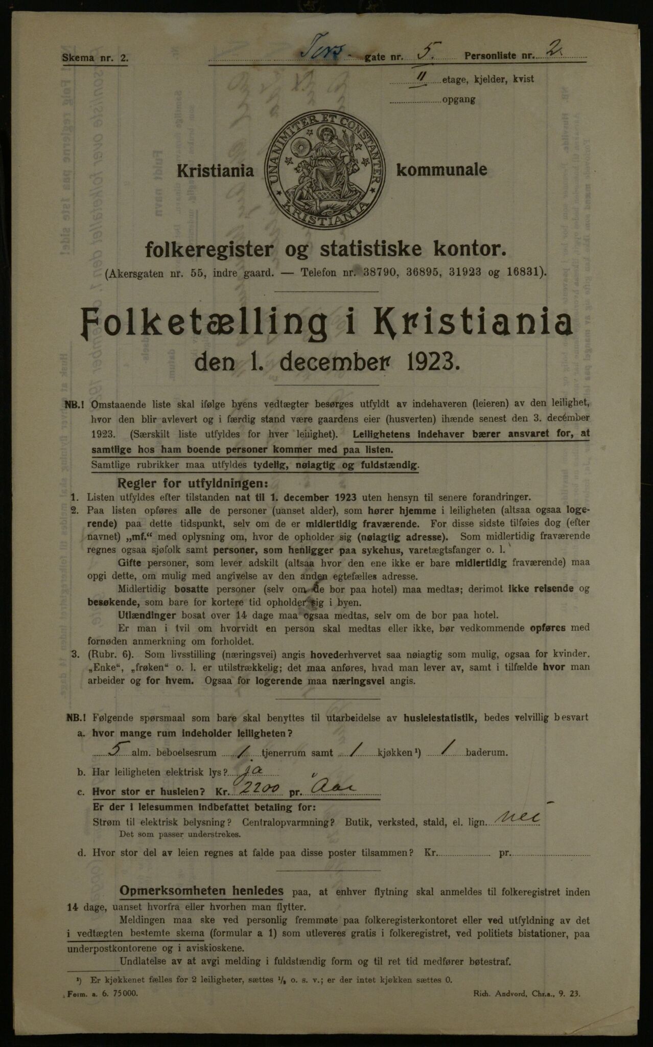 OBA, Kommunal folketelling 1.12.1923 for Kristiania, 1923, s. 126160