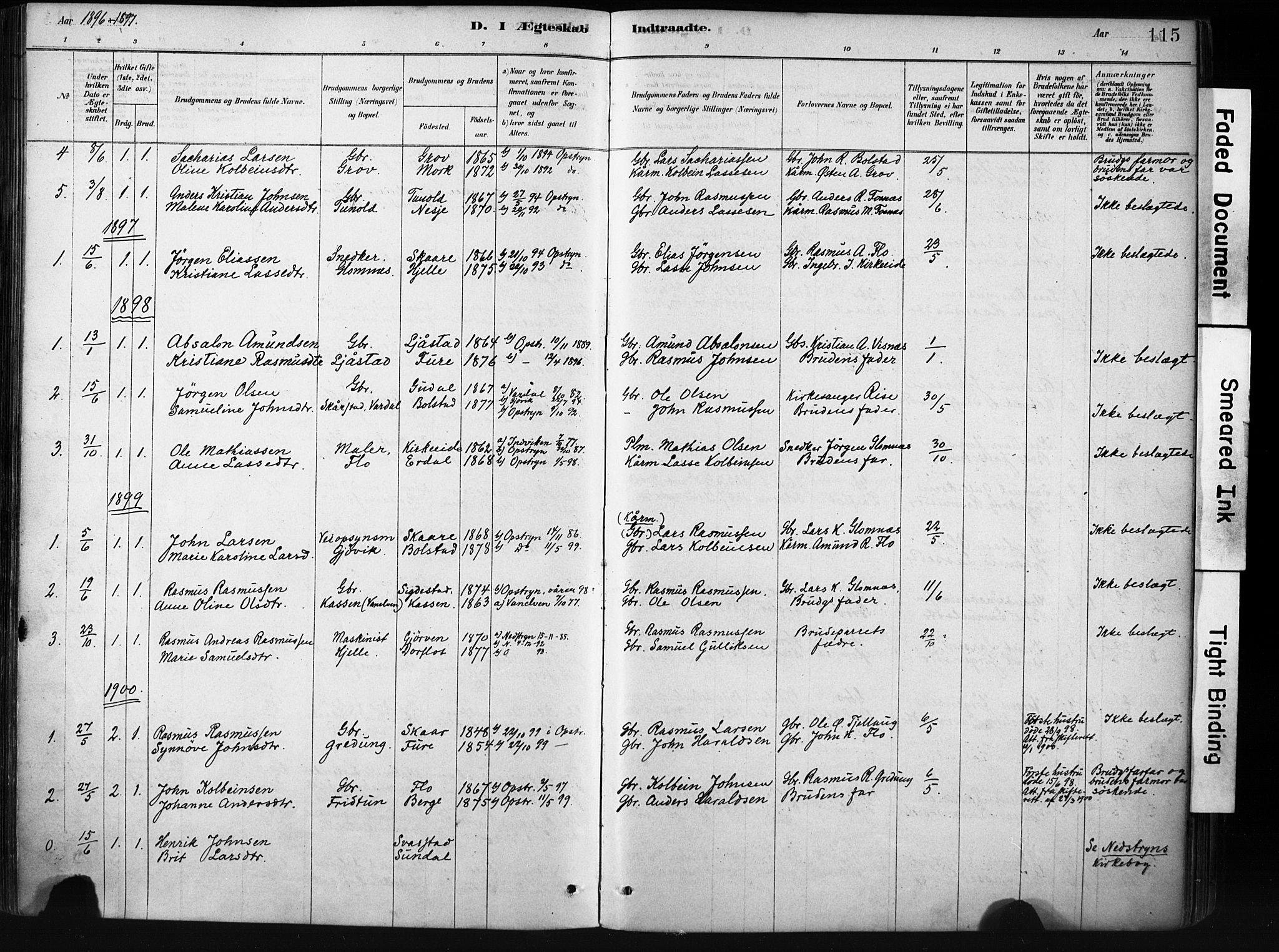 Stryn Sokneprestembete, AV/SAB-A-82501: Ministerialbok nr. D 1, 1878-1907, s. 115