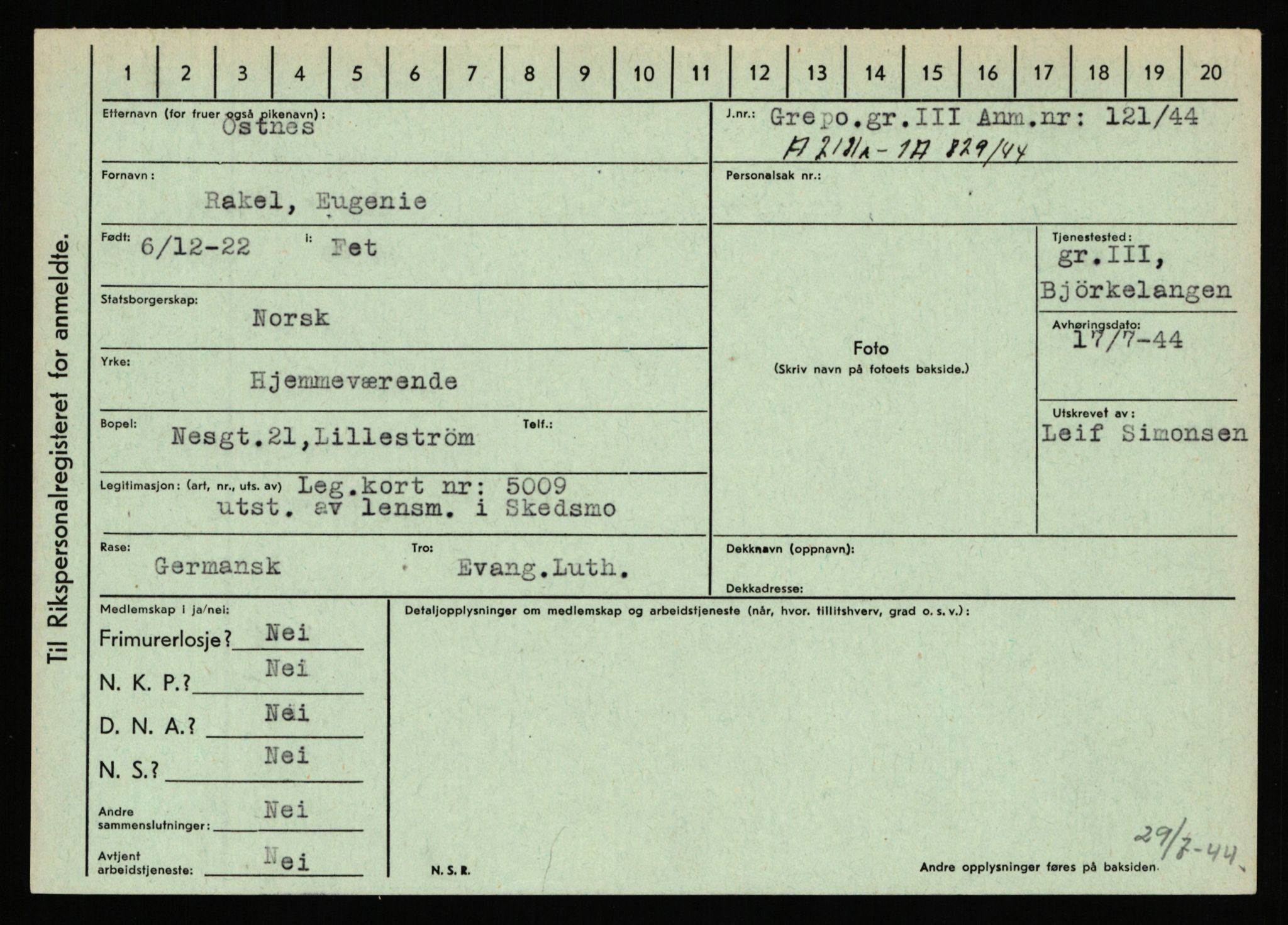 Statspolitiet - Hovedkontoret / Osloavdelingen, AV/RA-S-1329/C/Ca/L0012: Oanæs - Quistgaard	, 1943-1945, s. 2679