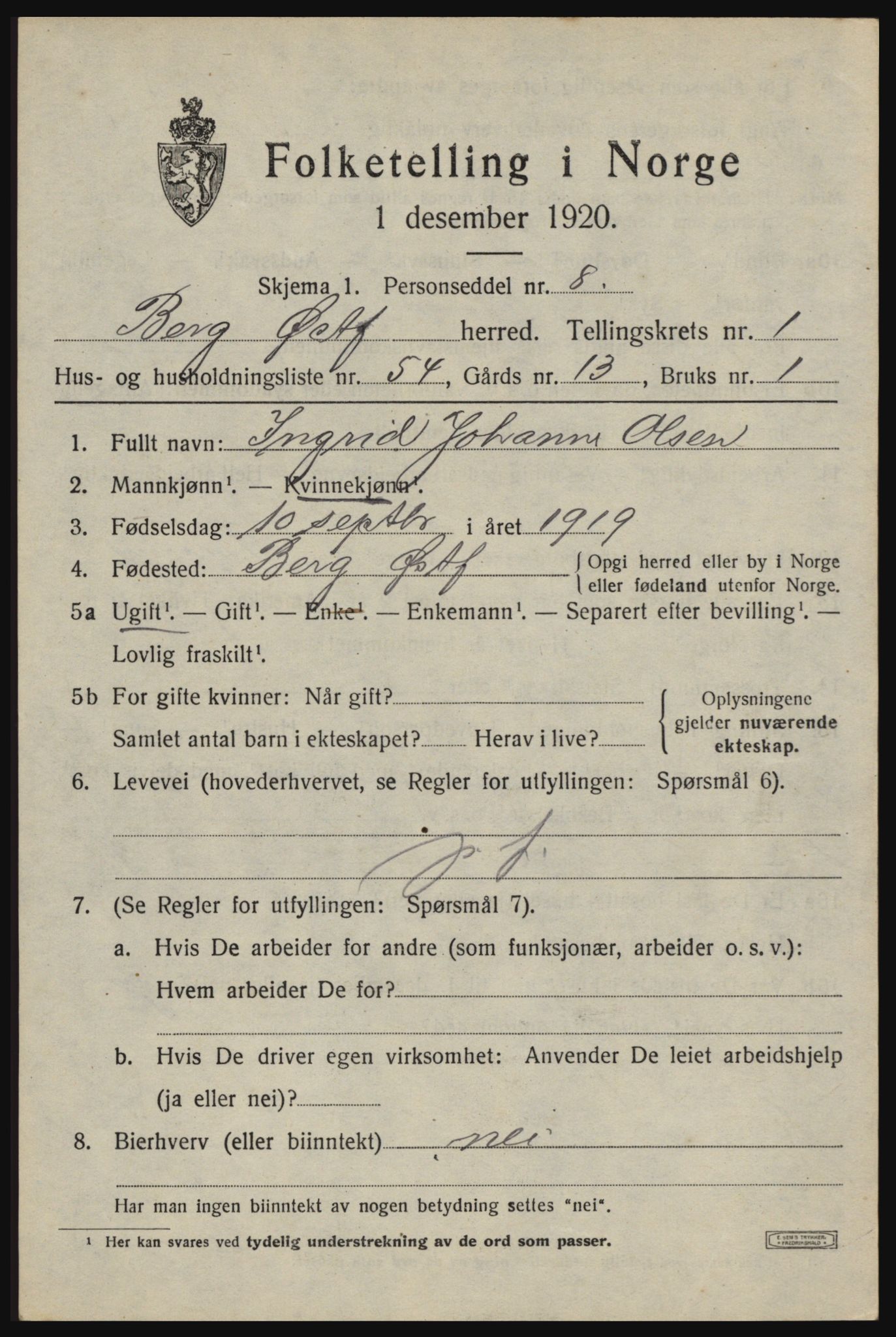 SAO, Folketelling 1920 for 0116 Berg herred, 1920, s. 2741