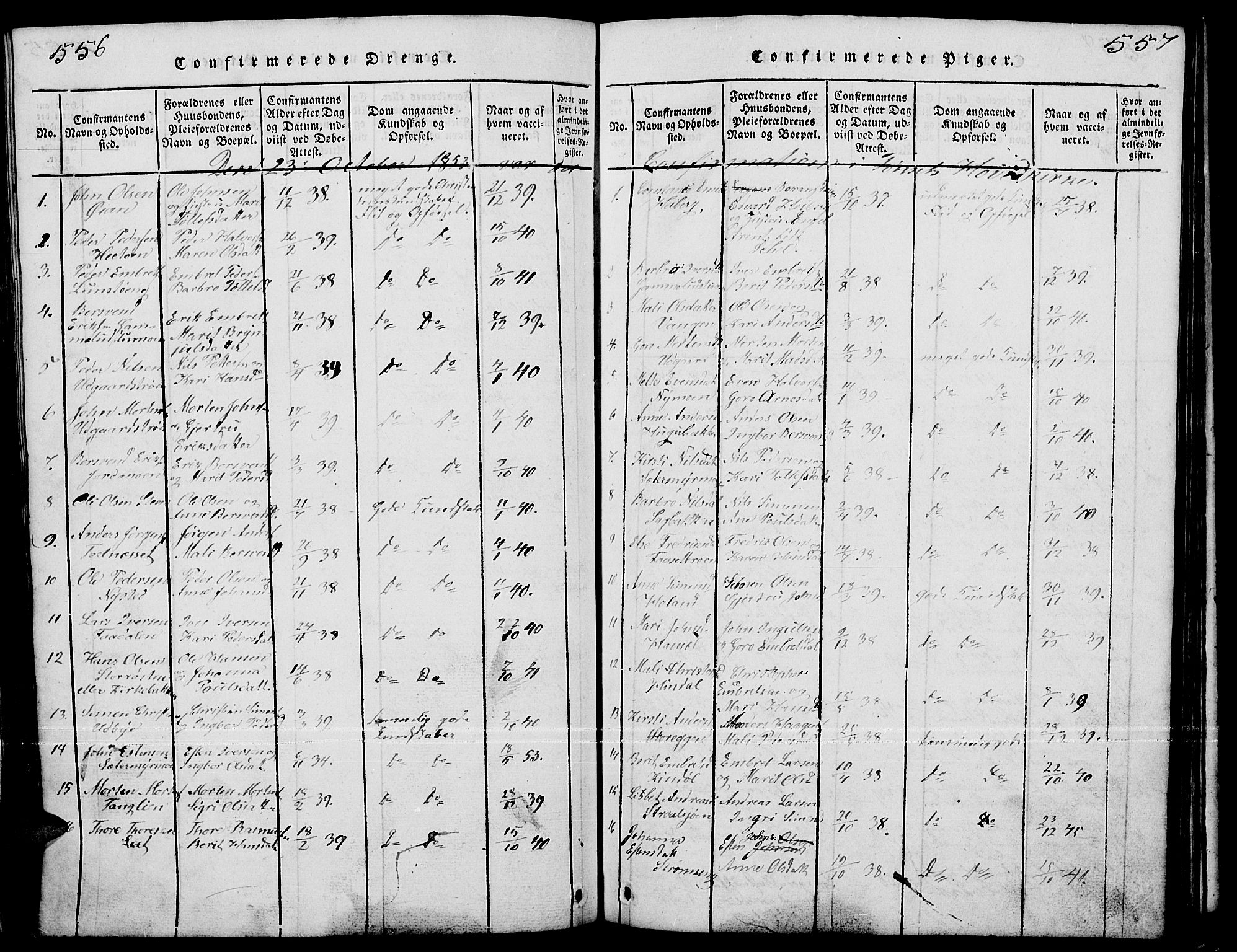 Tynset prestekontor, SAH/PREST-058/H/Ha/Hab/L0001: Klokkerbok nr. 1, 1814-1859, s. 556-557