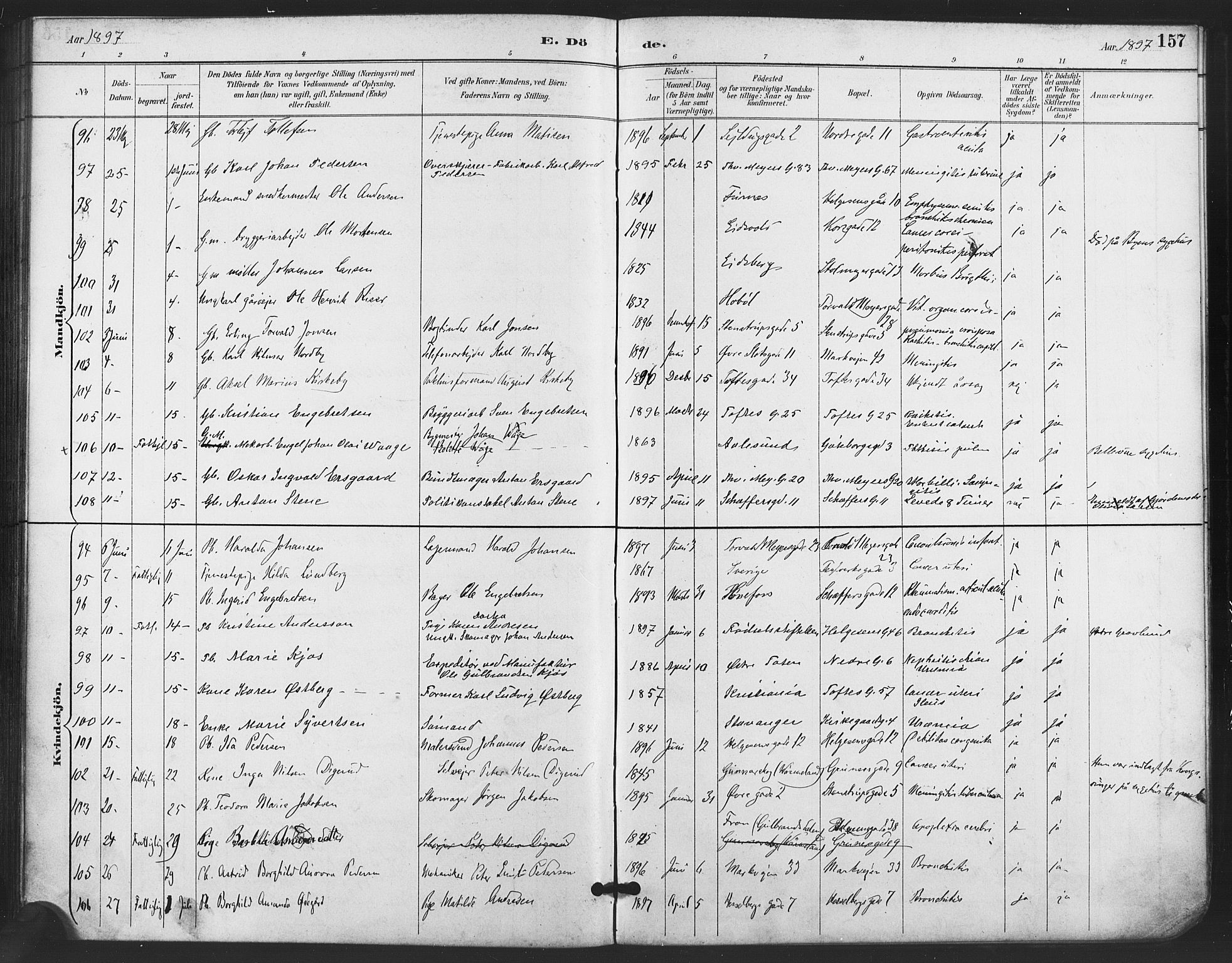 Paulus prestekontor Kirkebøker, AV/SAO-A-10871/F/Fa/L0011: Ministerialbok nr. 11, 1889-1897, s. 157