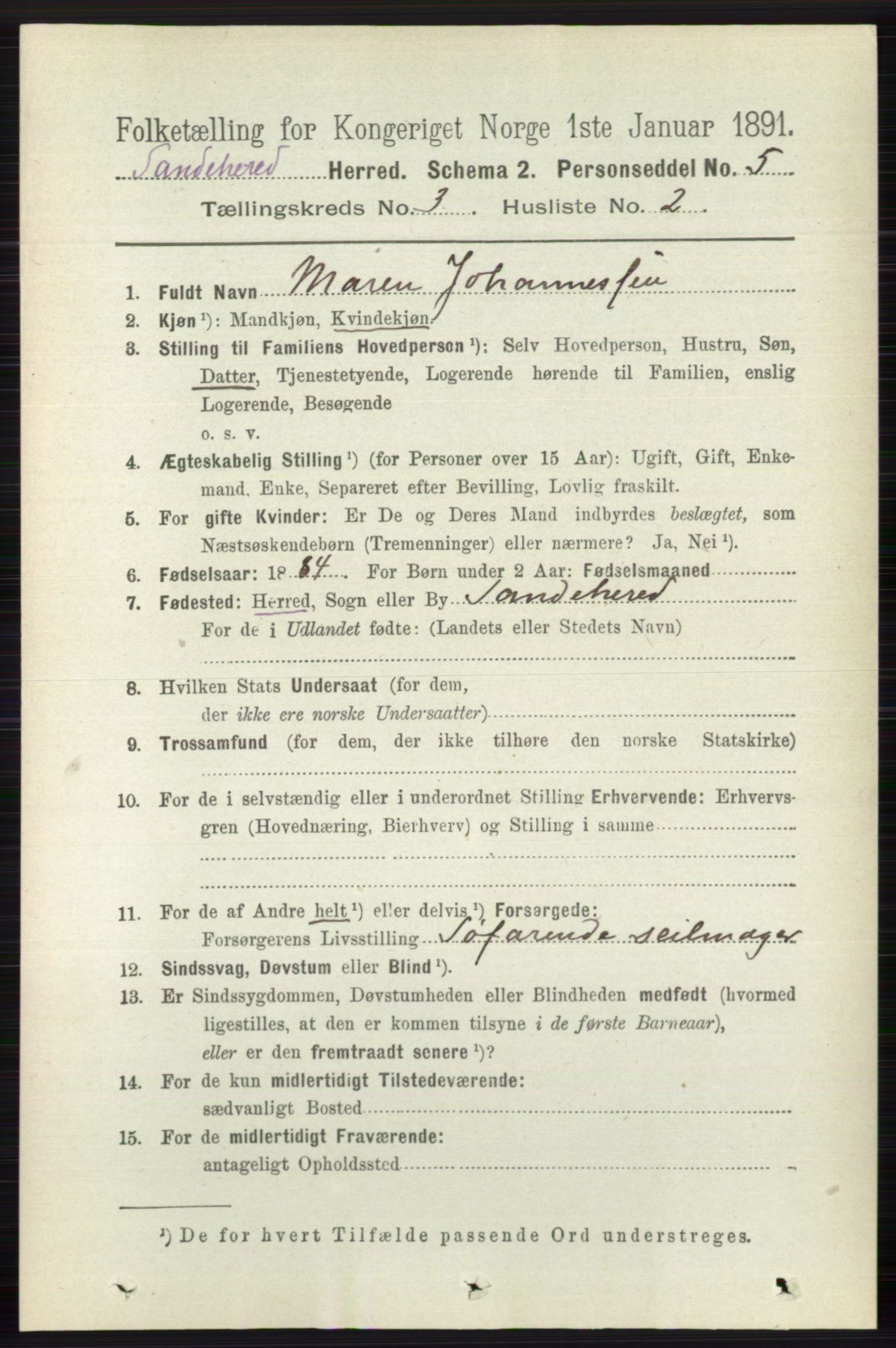 RA, Folketelling 1891 for 0724 Sandeherred herred, 1891, s. 1991
