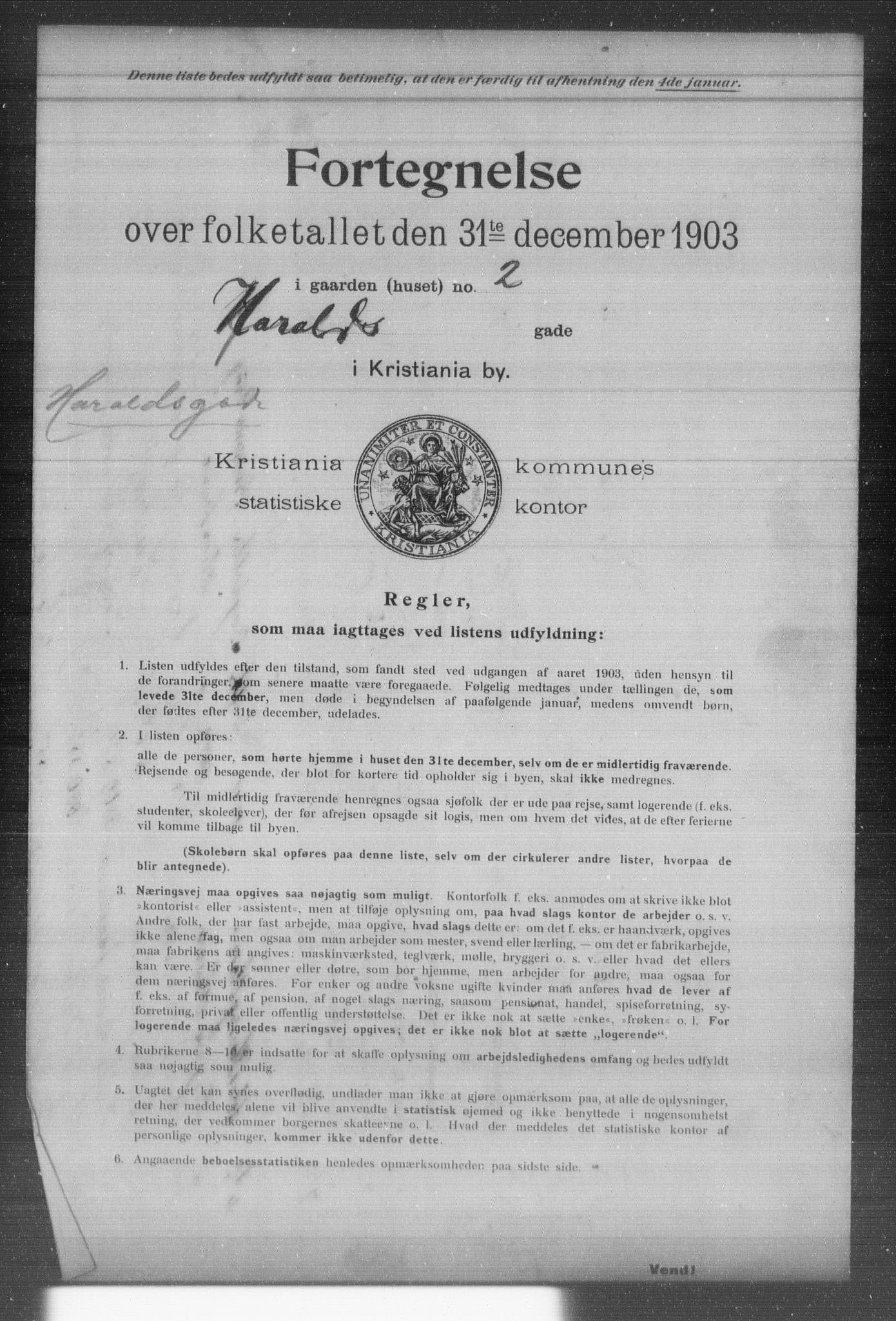 OBA, Kommunal folketelling 31.12.1903 for Kristiania kjøpstad, 1903, s. 7038