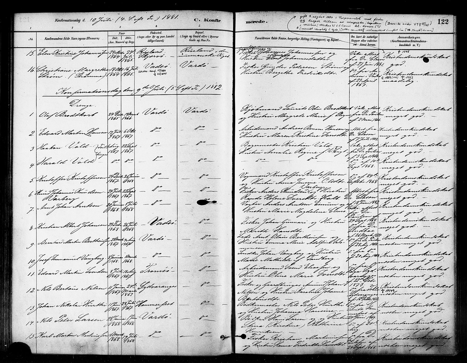 Vardø sokneprestkontor, AV/SATØ-S-1332/H/Ha/L0006kirke: Ministerialbok nr. 6, 1879-1886, s. 122
