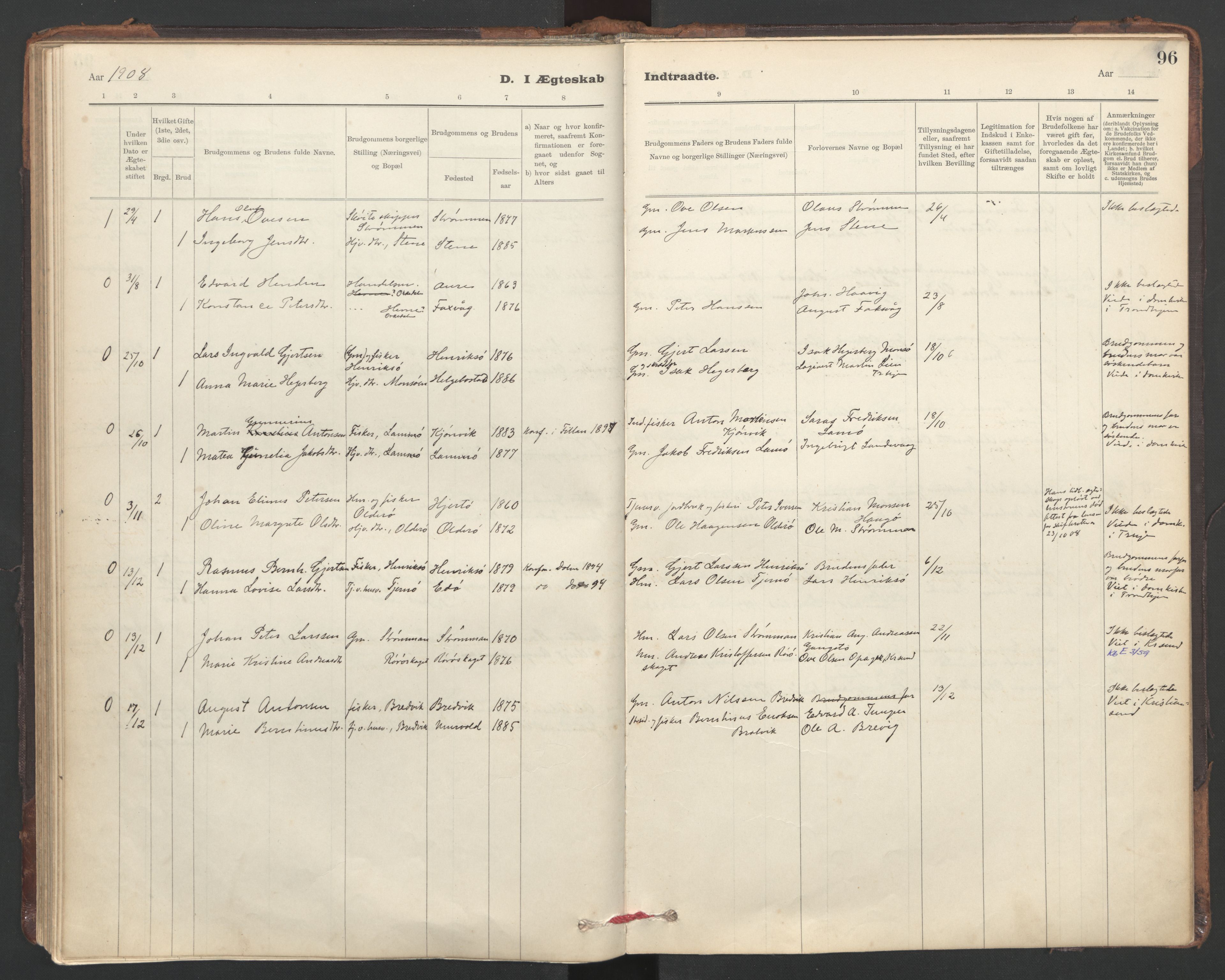 Ministerialprotokoller, klokkerbøker og fødselsregistre - Sør-Trøndelag, AV/SAT-A-1456/635/L0552: Ministerialbok nr. 635A02, 1899-1919, s. 96