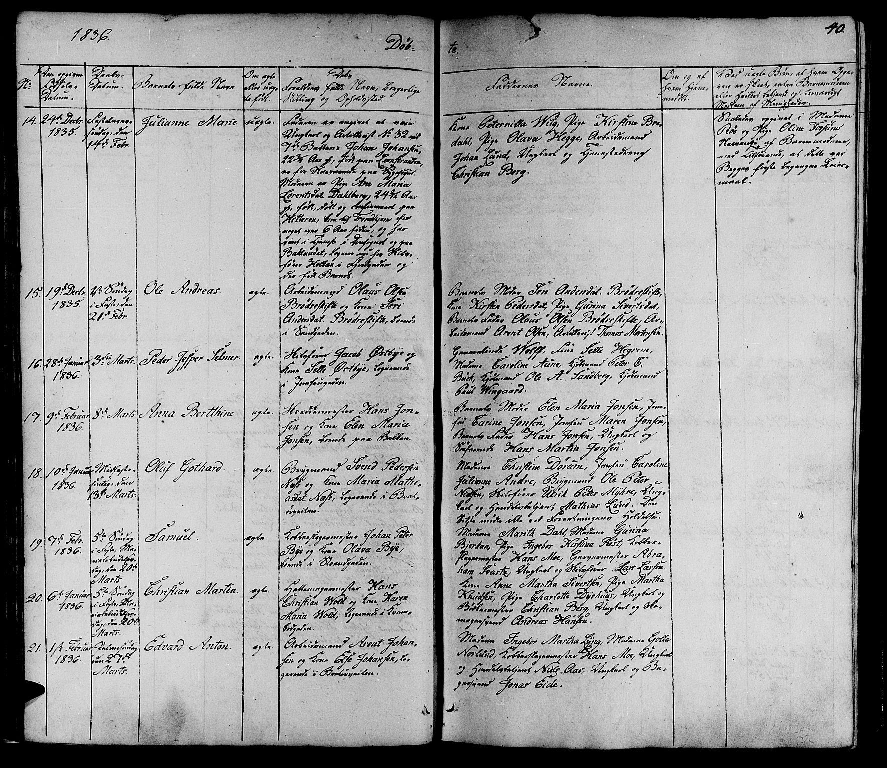 Ministerialprotokoller, klokkerbøker og fødselsregistre - Sør-Trøndelag, AV/SAT-A-1456/602/L0136: Klokkerbok nr. 602C04, 1833-1845, s. 40