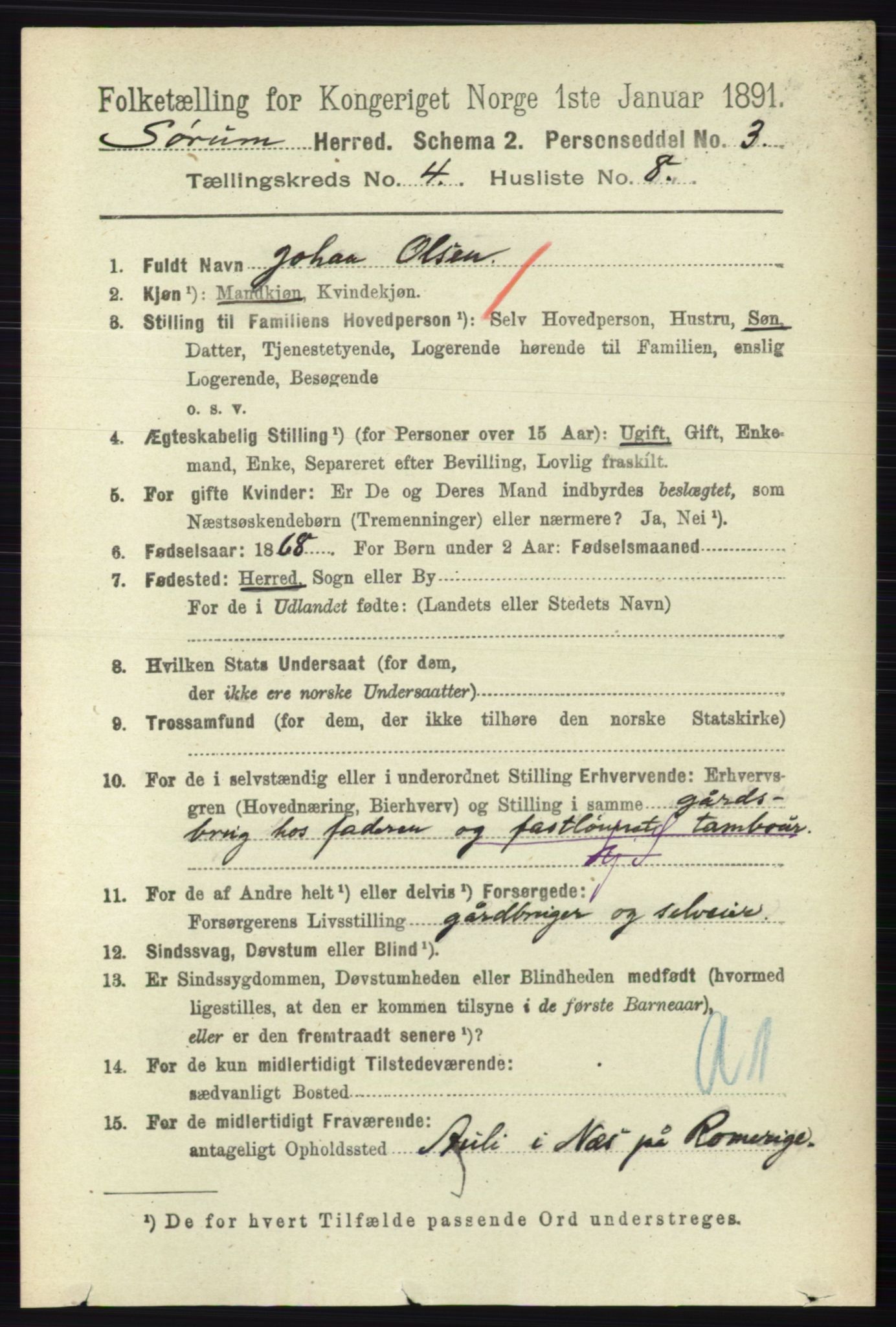 RA, Folketelling 1891 for 0226 Sørum herred, 1891, s. 1927