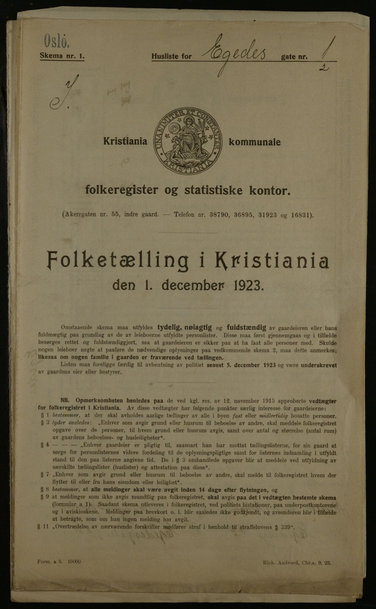 OBA, Kommunal folketelling 1.12.1923 for Kristiania, 1923, s. 20945