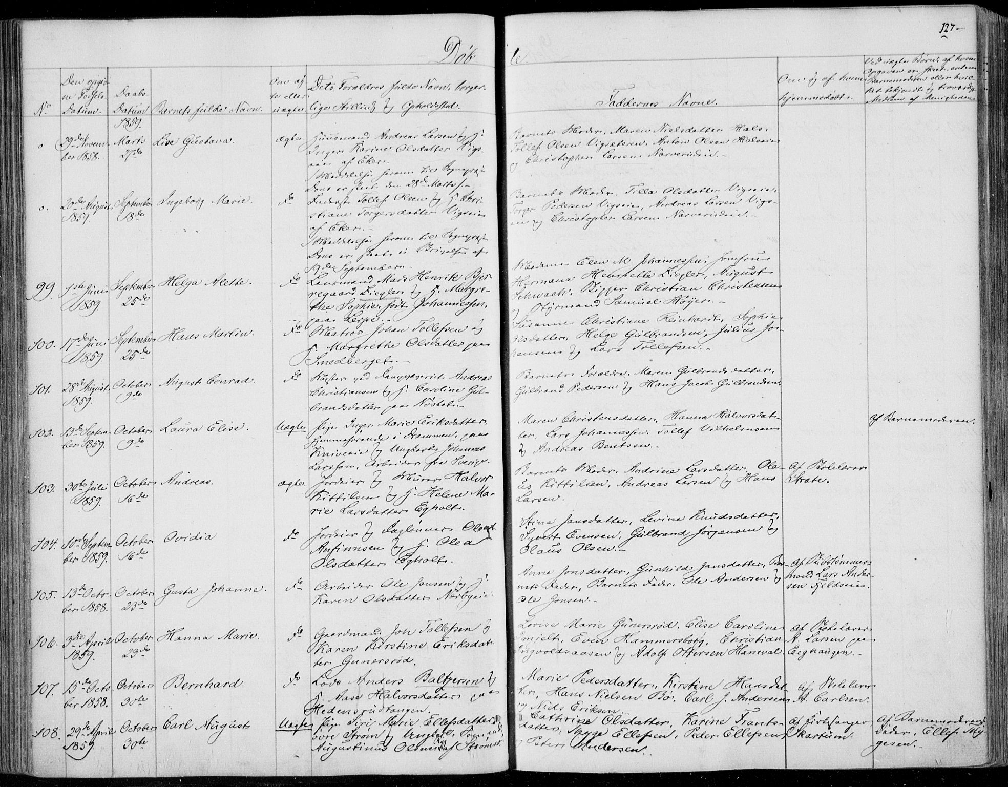 Skoger kirkebøker, SAKO/A-59/F/Fa/L0003: Ministerialbok nr. I 3, 1842-1861, s. 127