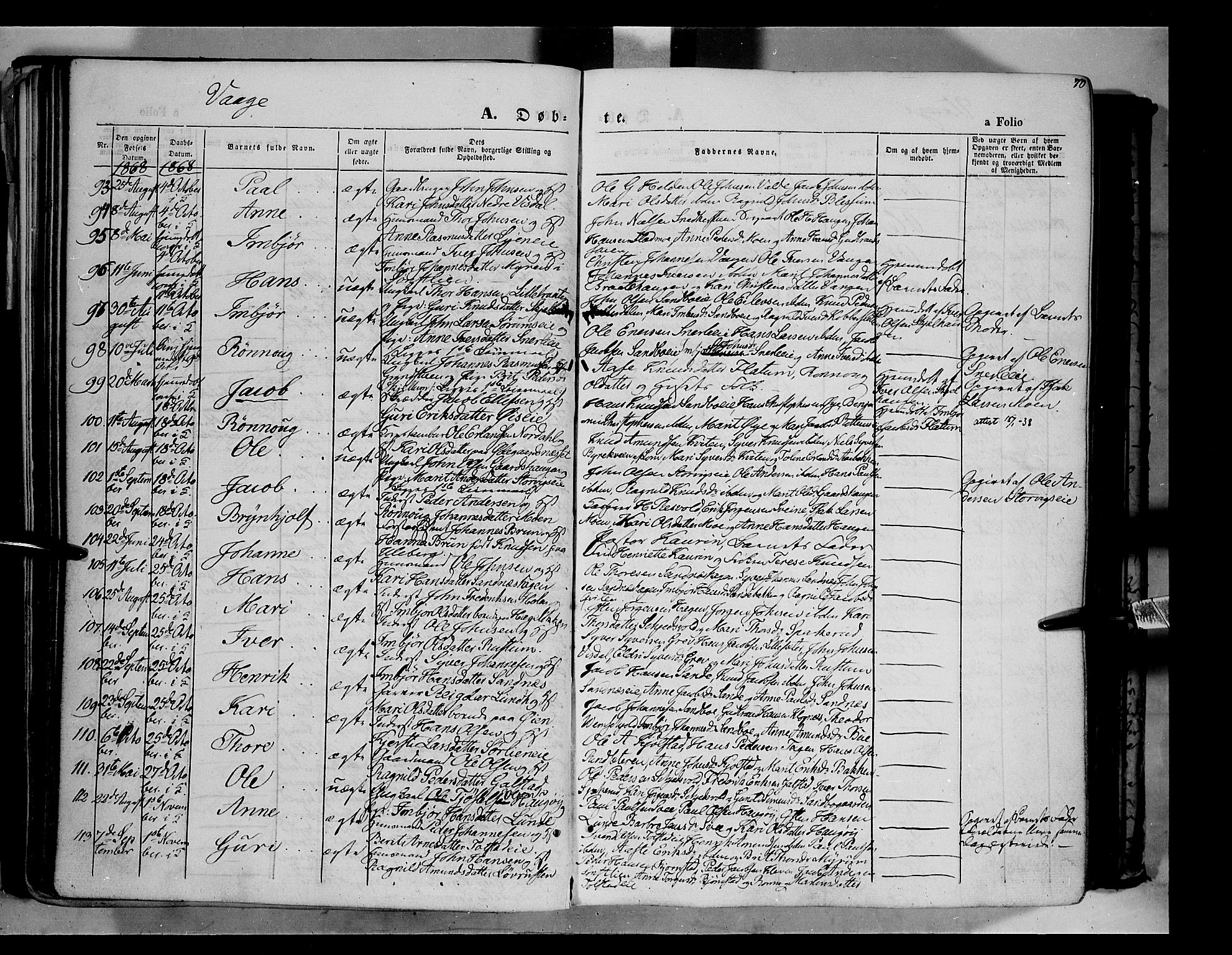 Vågå prestekontor, AV/SAH-PREST-076/H/Ha/Haa/L0006: Ministerialbok nr. 6 /1, 1856-1872, s. 70