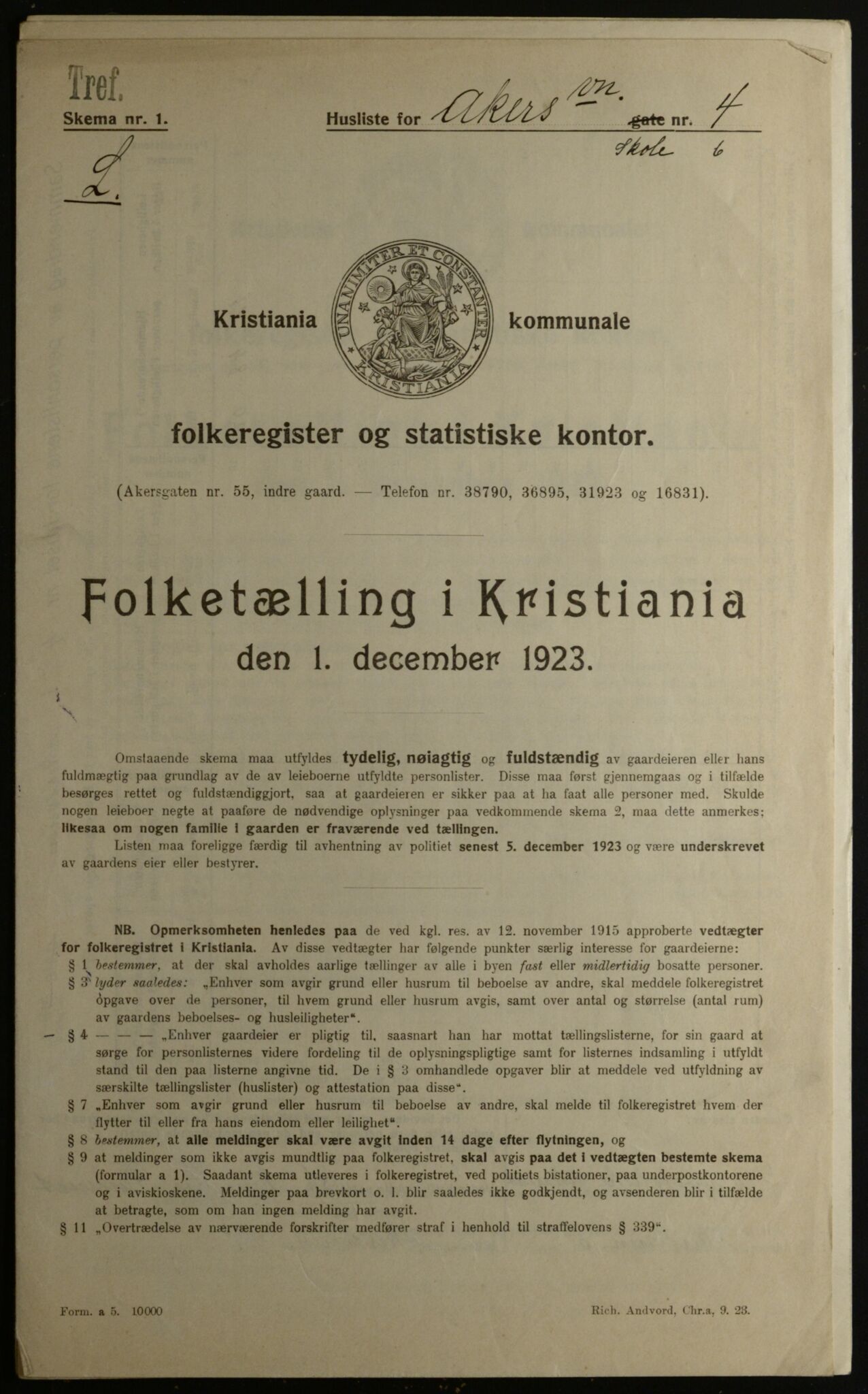 OBA, Kommunal folketelling 1.12.1923 for Kristiania, 1923, s. 1053