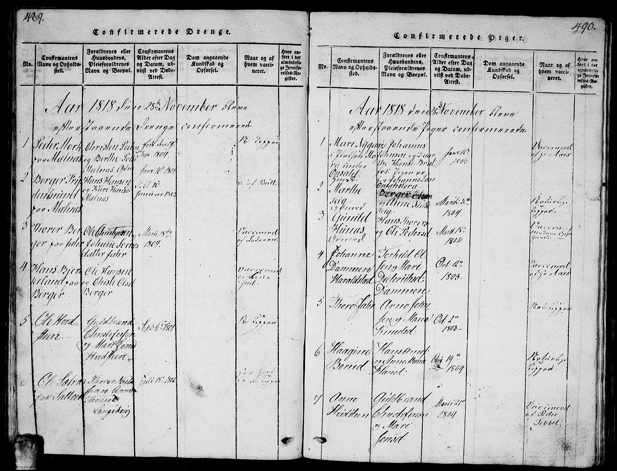 Enebakk prestekontor Kirkebøker, AV/SAO-A-10171c/G/Ga/L0001: Klokkerbok nr. I 1, 1815-1833, s. 489-490