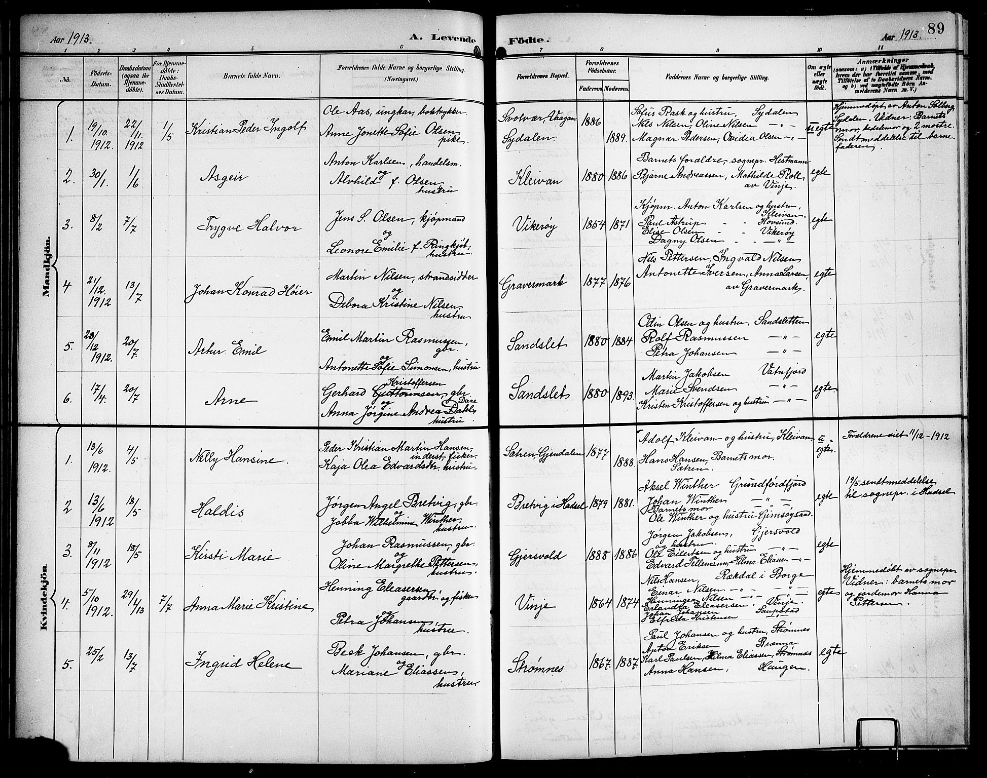 Ministerialprotokoller, klokkerbøker og fødselsregistre - Nordland, AV/SAT-A-1459/876/L1105: Klokkerbok nr. 876C04, 1896-1914, s. 89