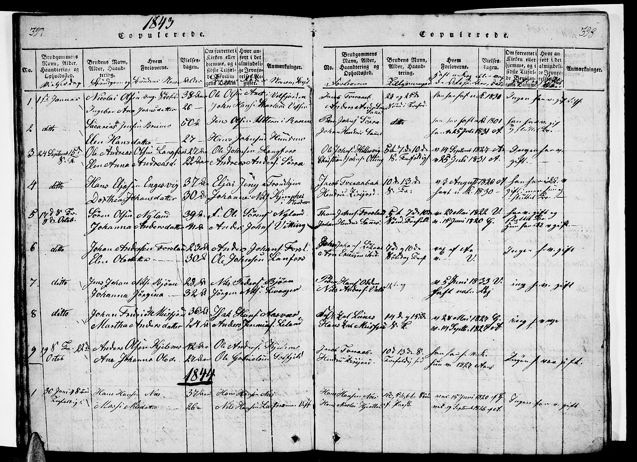 Ministerialprotokoller, klokkerbøker og fødselsregistre - Nordland, AV/SAT-A-1459/831/L0474: Klokkerbok nr. 831C01, 1820-1850, s. 397-398