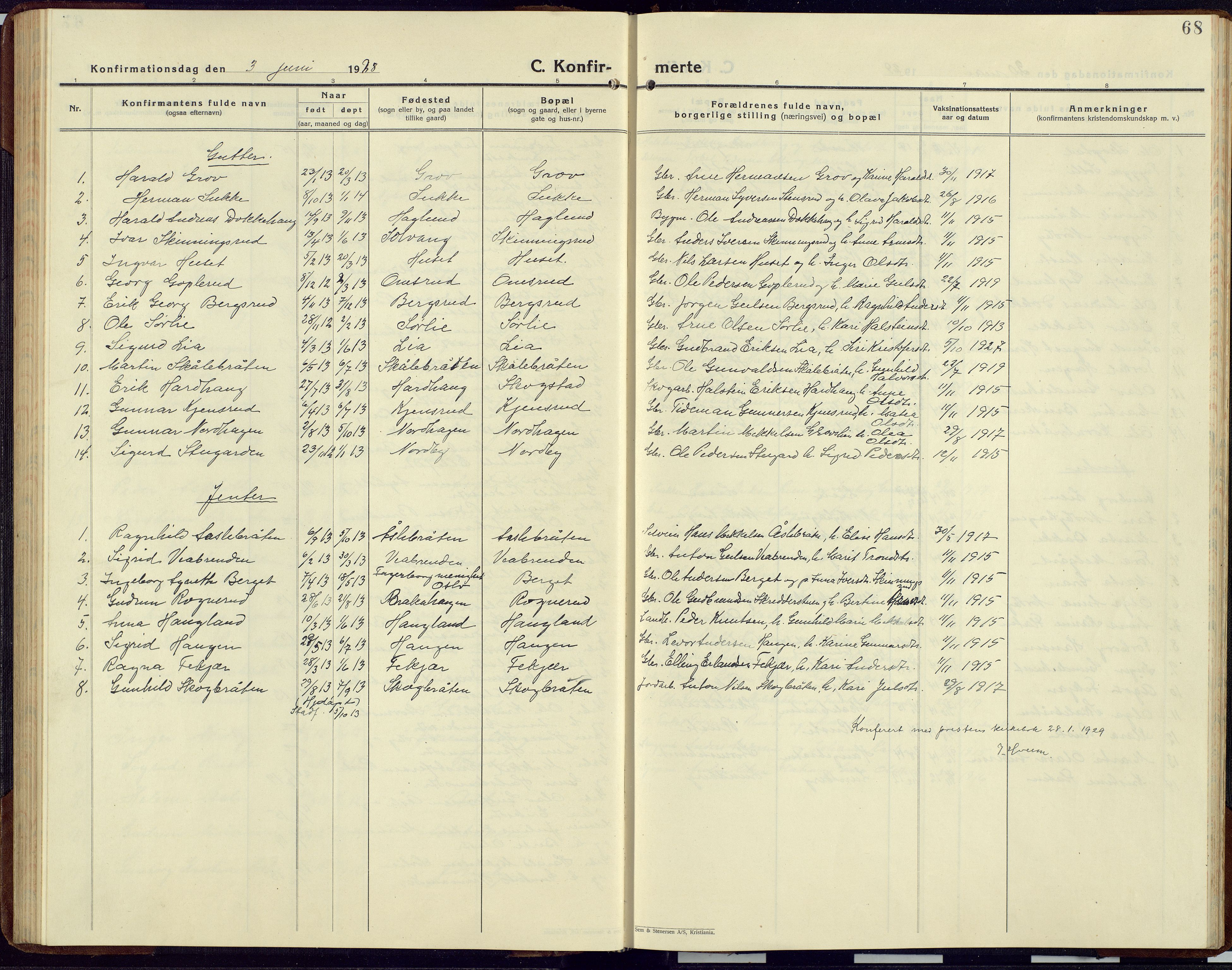 Sør-Aurdal prestekontor, SAH/PREST-128/H/Ha/Hab/L0012: Klokkerbok nr. 12, 1924-1956, s. 68