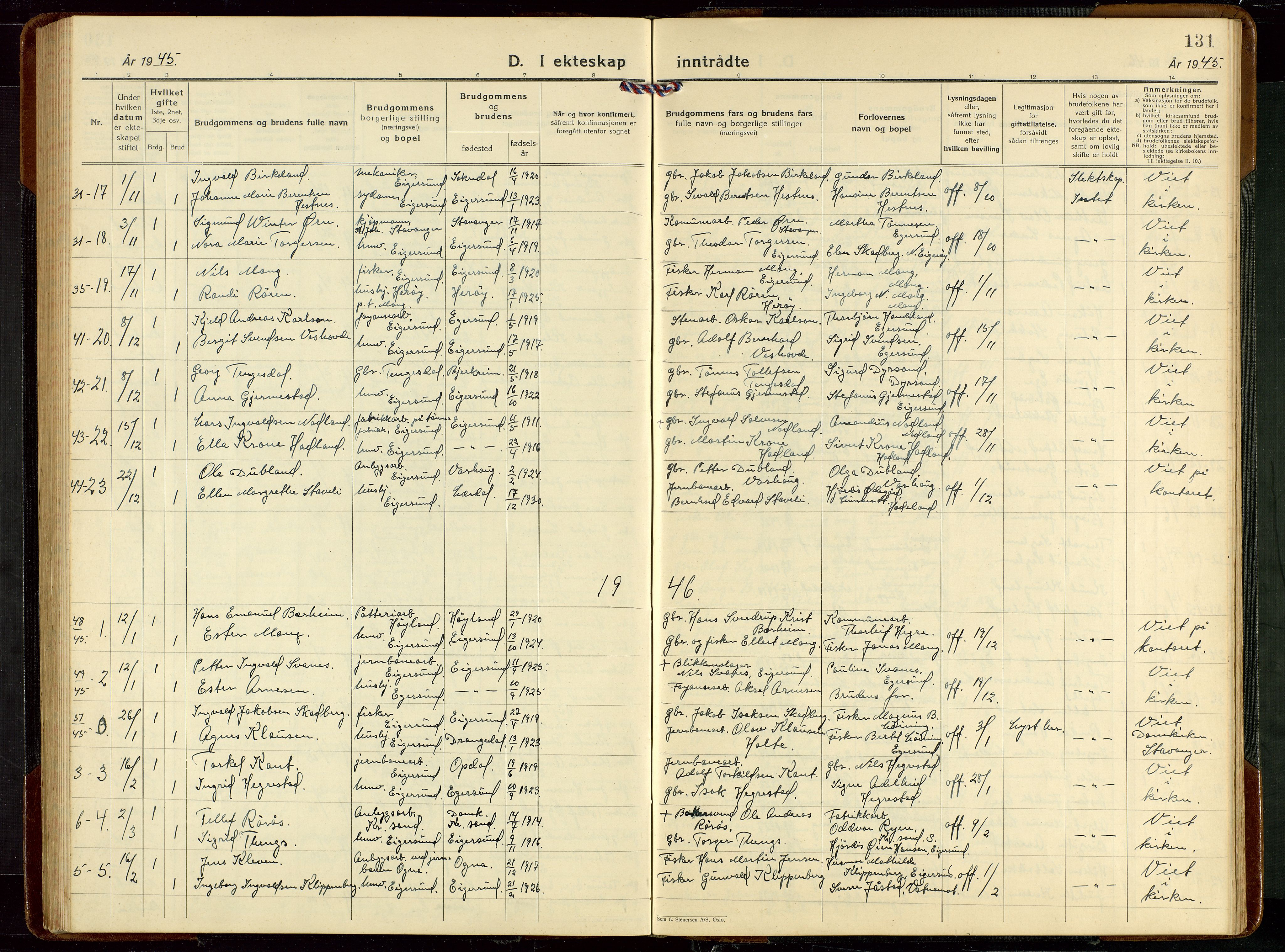 Eigersund sokneprestkontor, AV/SAST-A-101807/S09/L0013: Klokkerbok nr. B 13, 1931-1949, s. 131