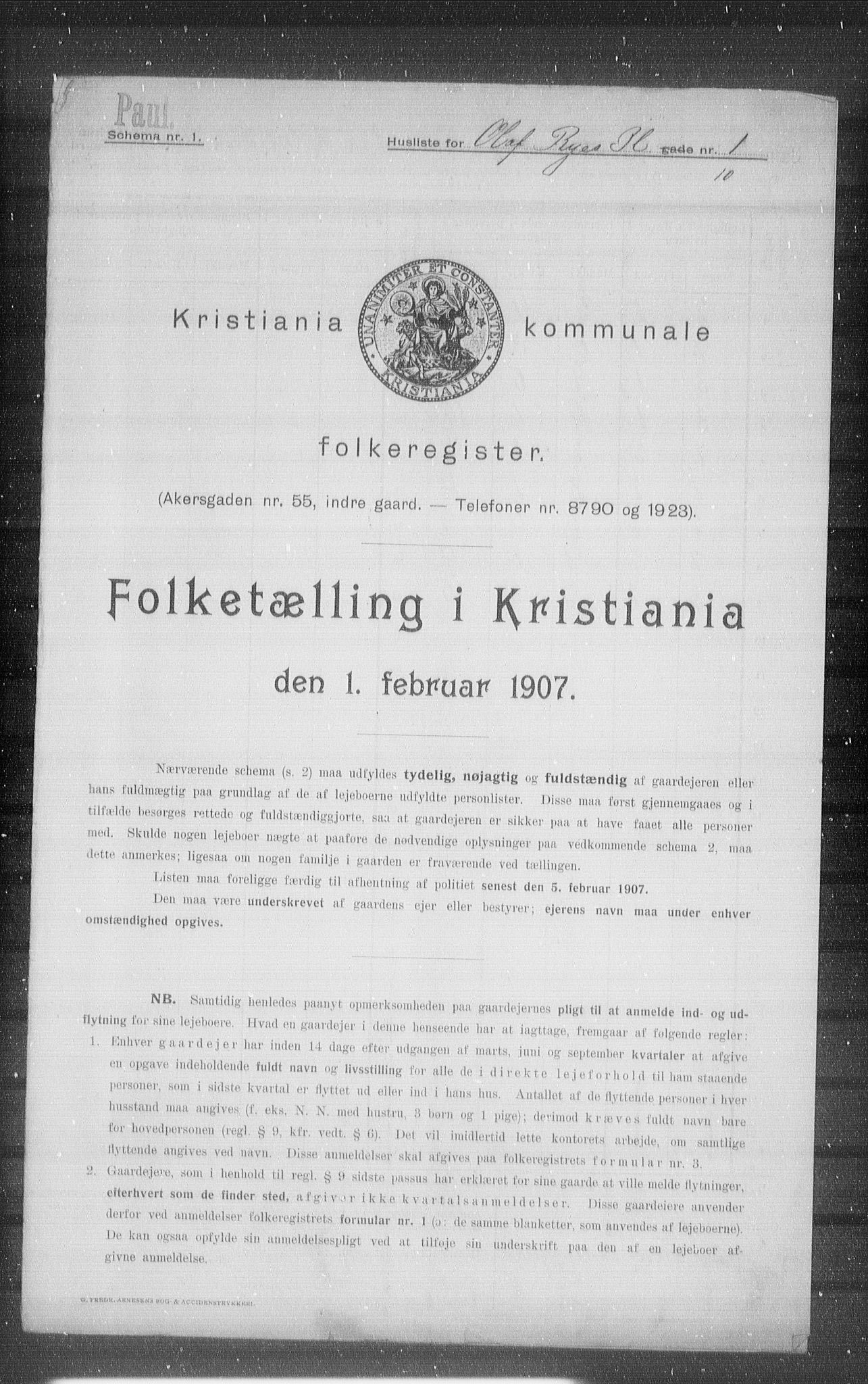 OBA, Kommunal folketelling 1.2.1907 for Kristiania kjøpstad, 1907, s. 38441